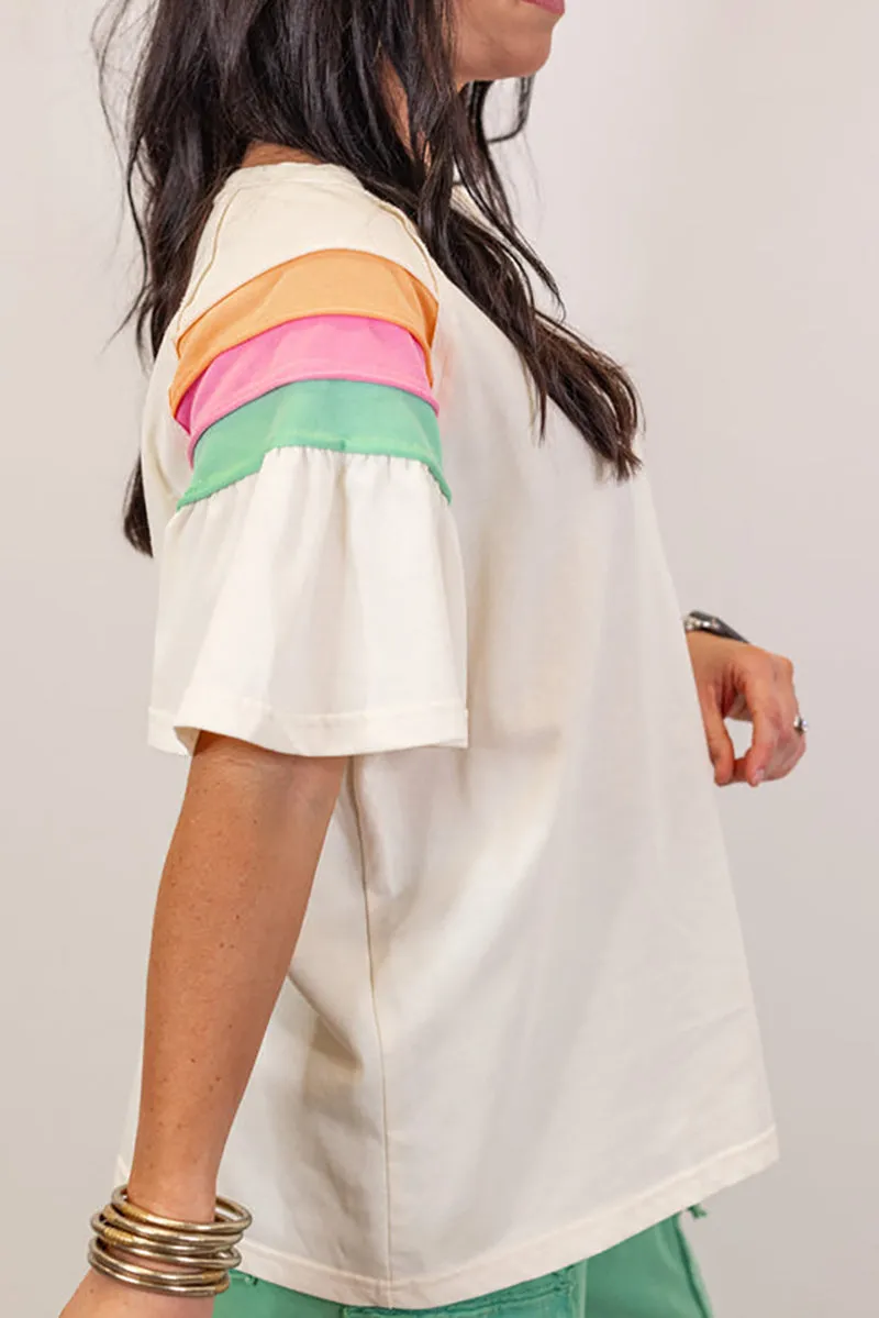 PREORDER! ETA 5/12 Colorblock White Short Sleeve Loose T-Shirt **SHIPPING EXPECTED TO BEGIN ON DATE 5/12**