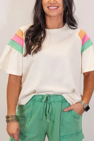 PREORDER! ETA 5/12 Colorblock White Short Sleeve Loose T-Shirt **SHIPPING EXPECTED TO BEGIN ON DATE 5/12**