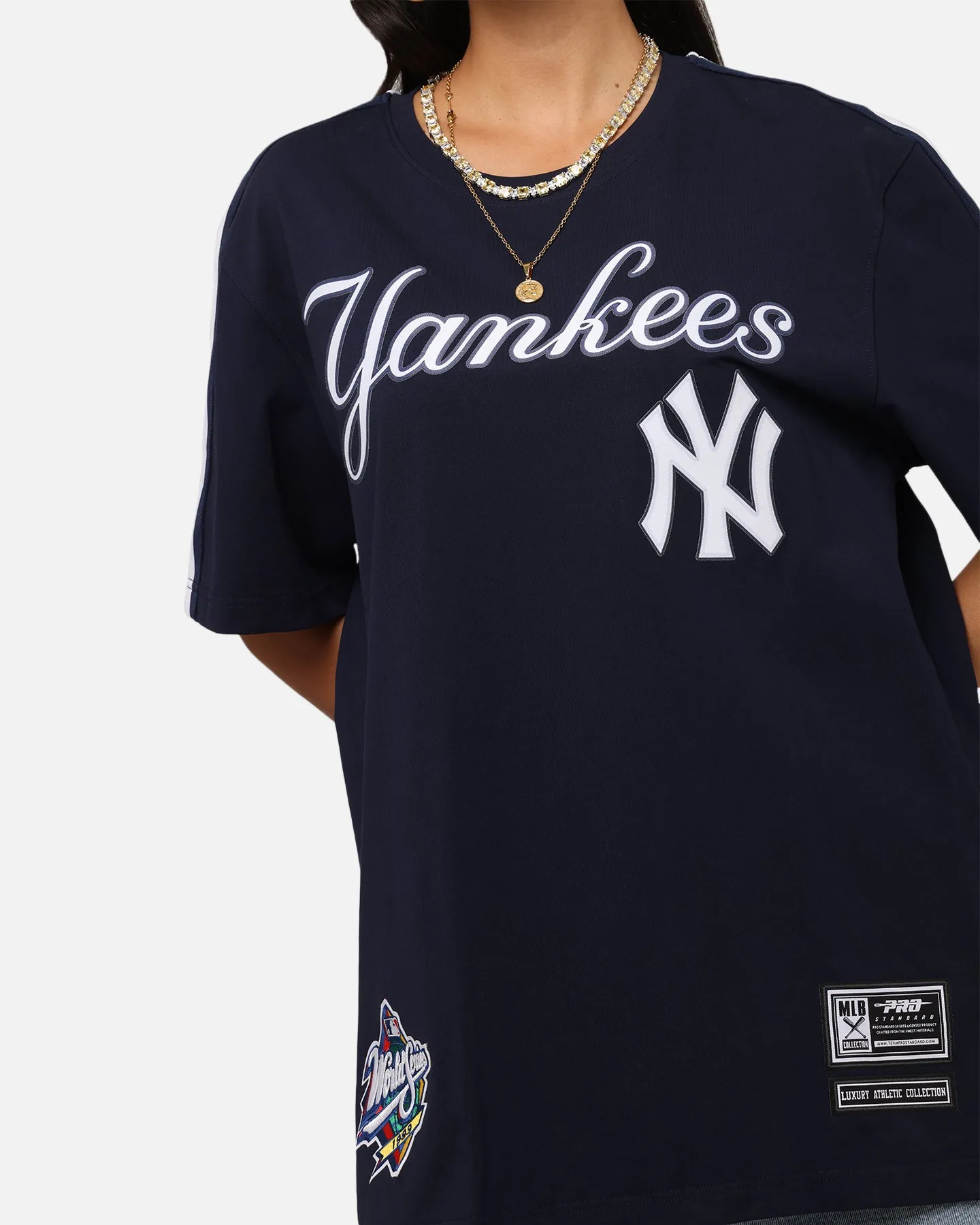 Pro Standard New York Yankees Classic Mesh Striped T-Shirt Midnight Navy