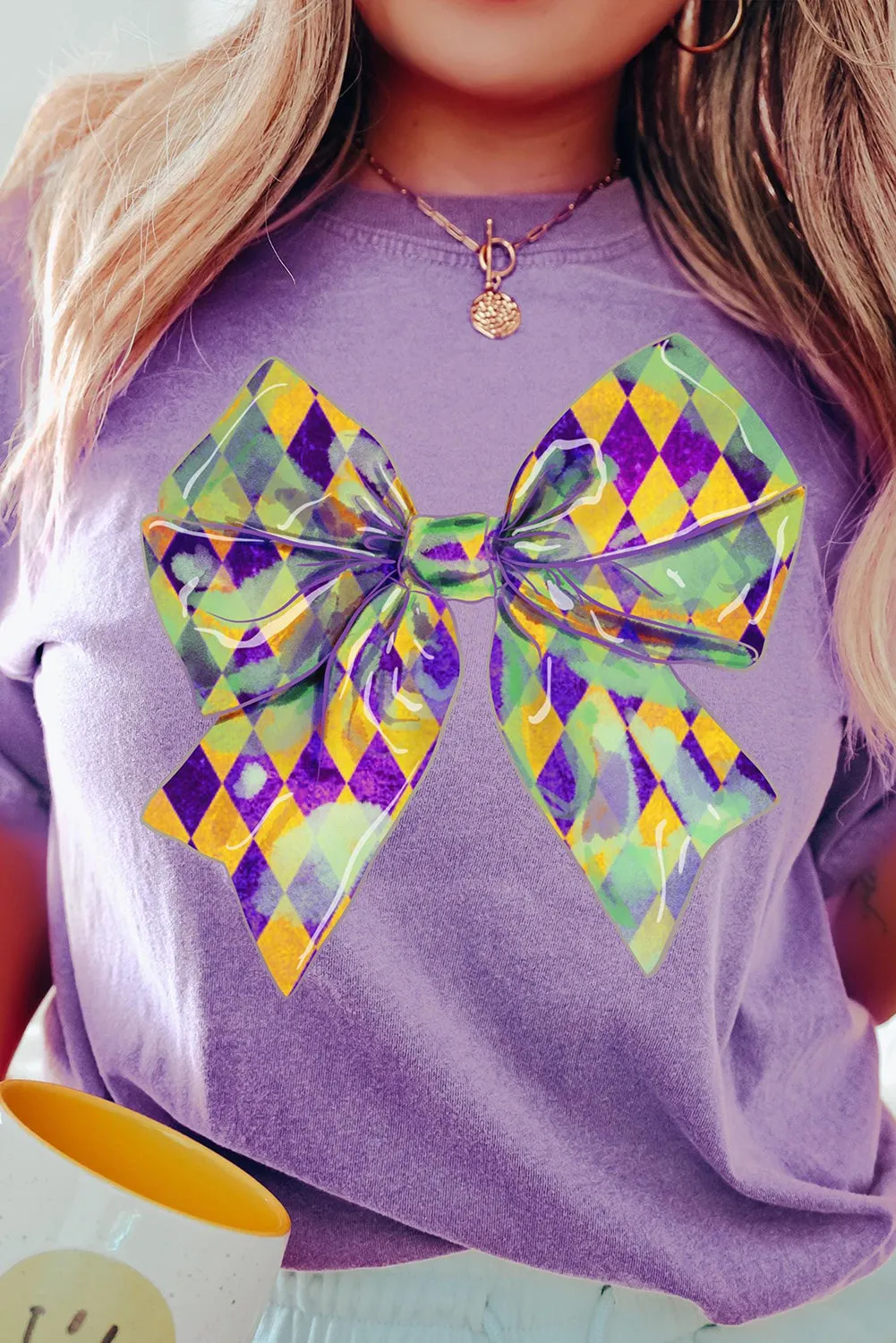 Purple Stripe mardi gras Sequin Patched Graphic Drop Shoulder Top