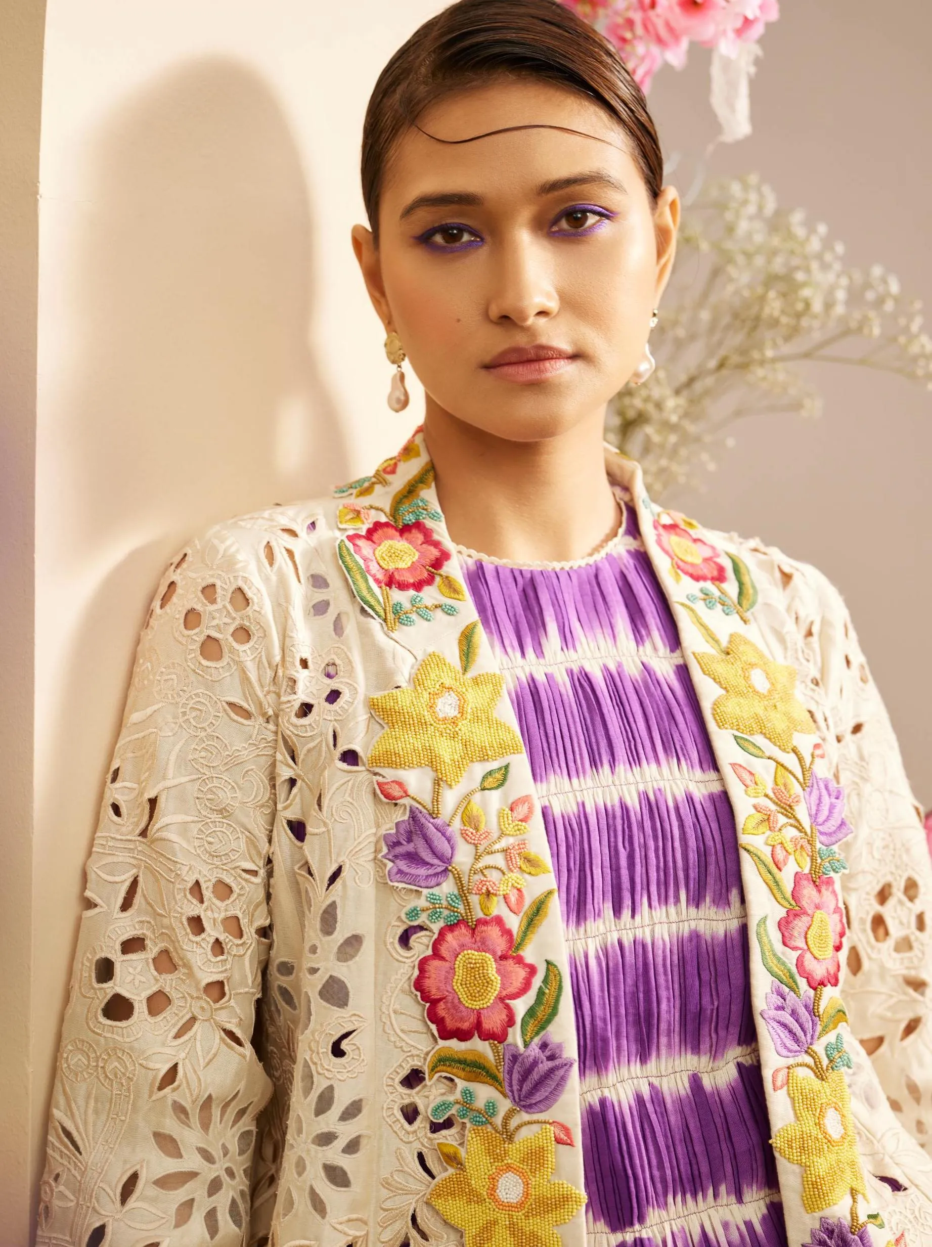Purple tie-dye ruched top