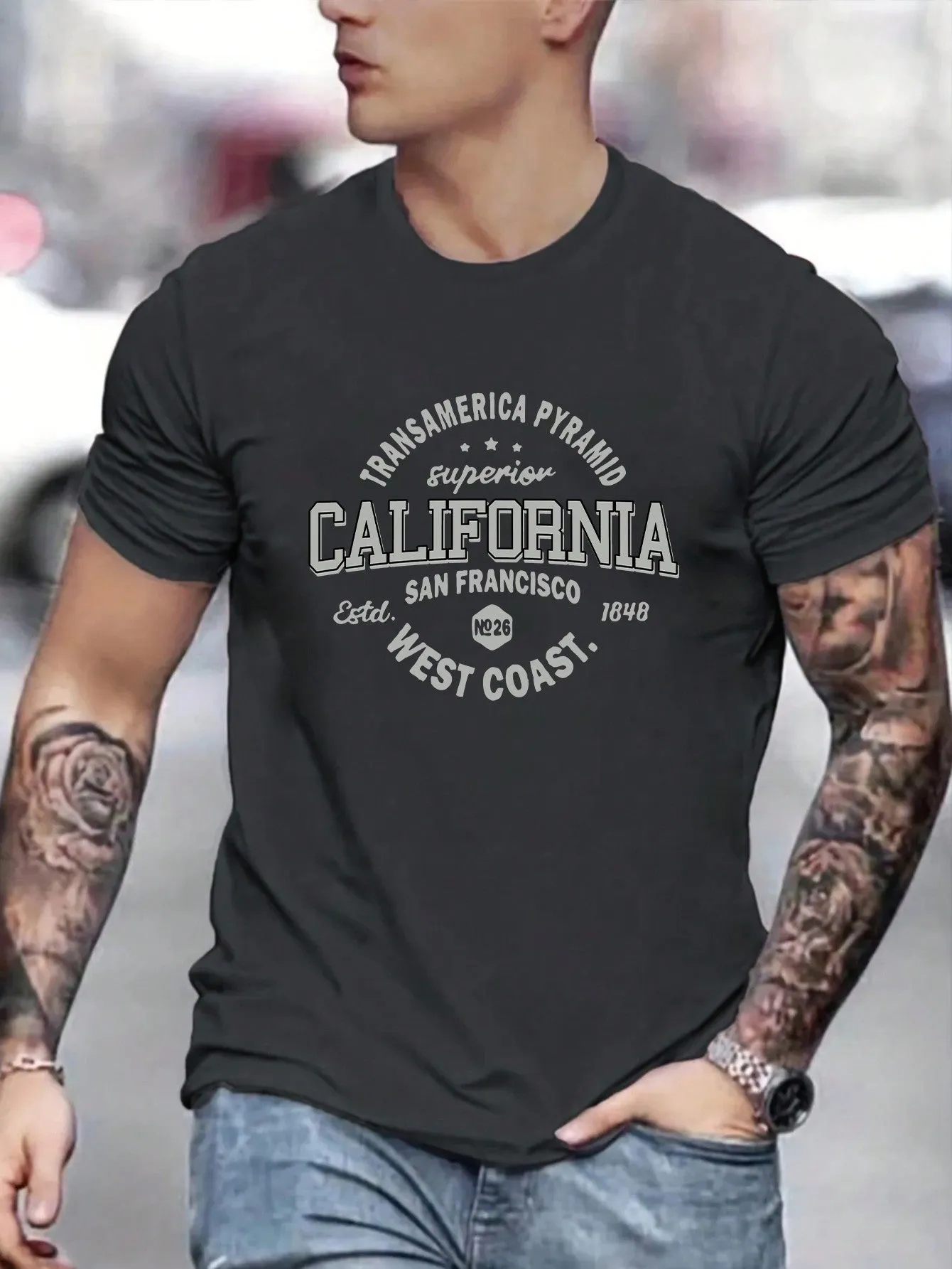 QA Men's Letter Print Short Sleeve Casual Summer T-Shirt