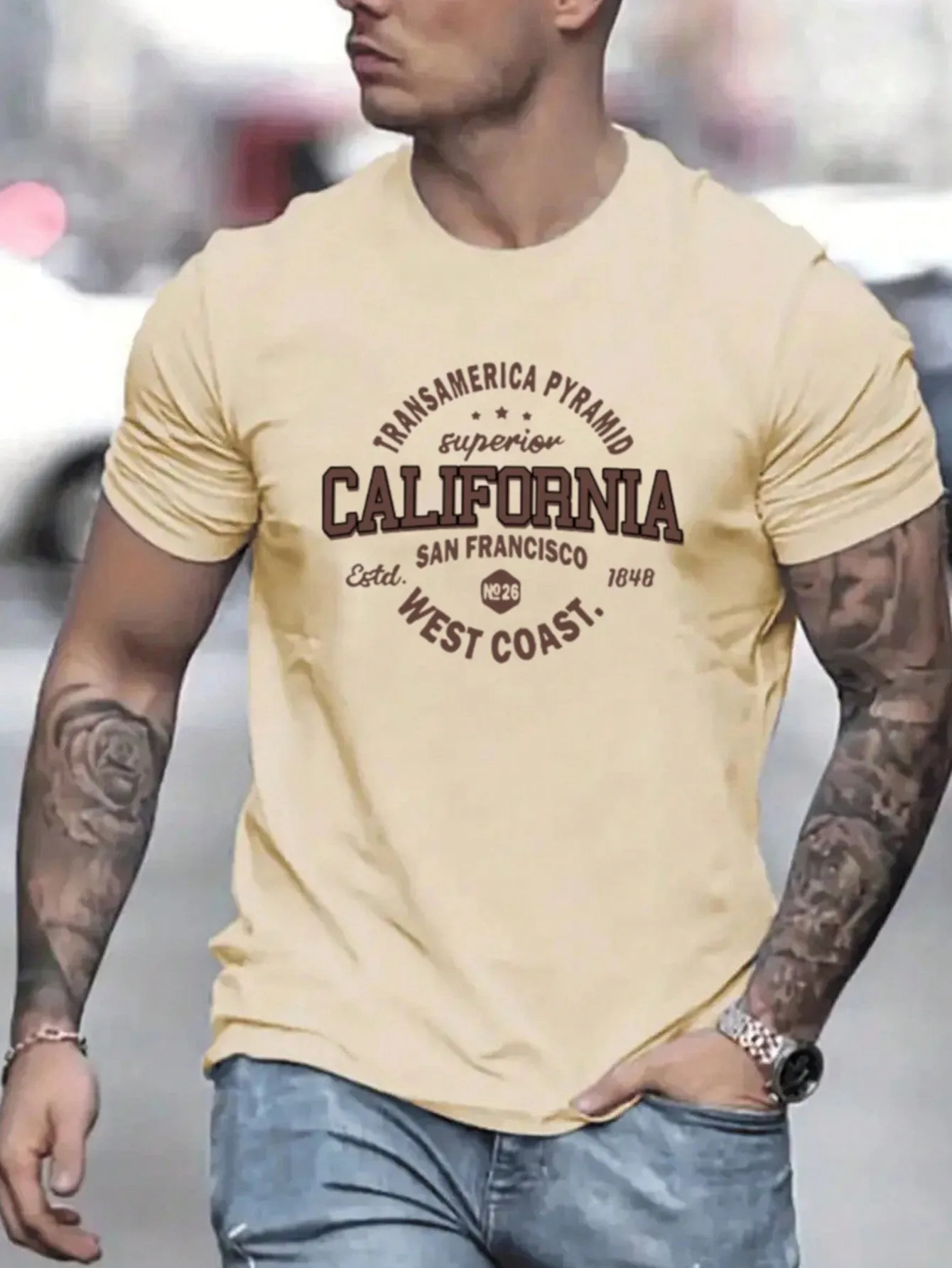 QA Men's Letter Print Short Sleeve Casual Summer T-Shirt