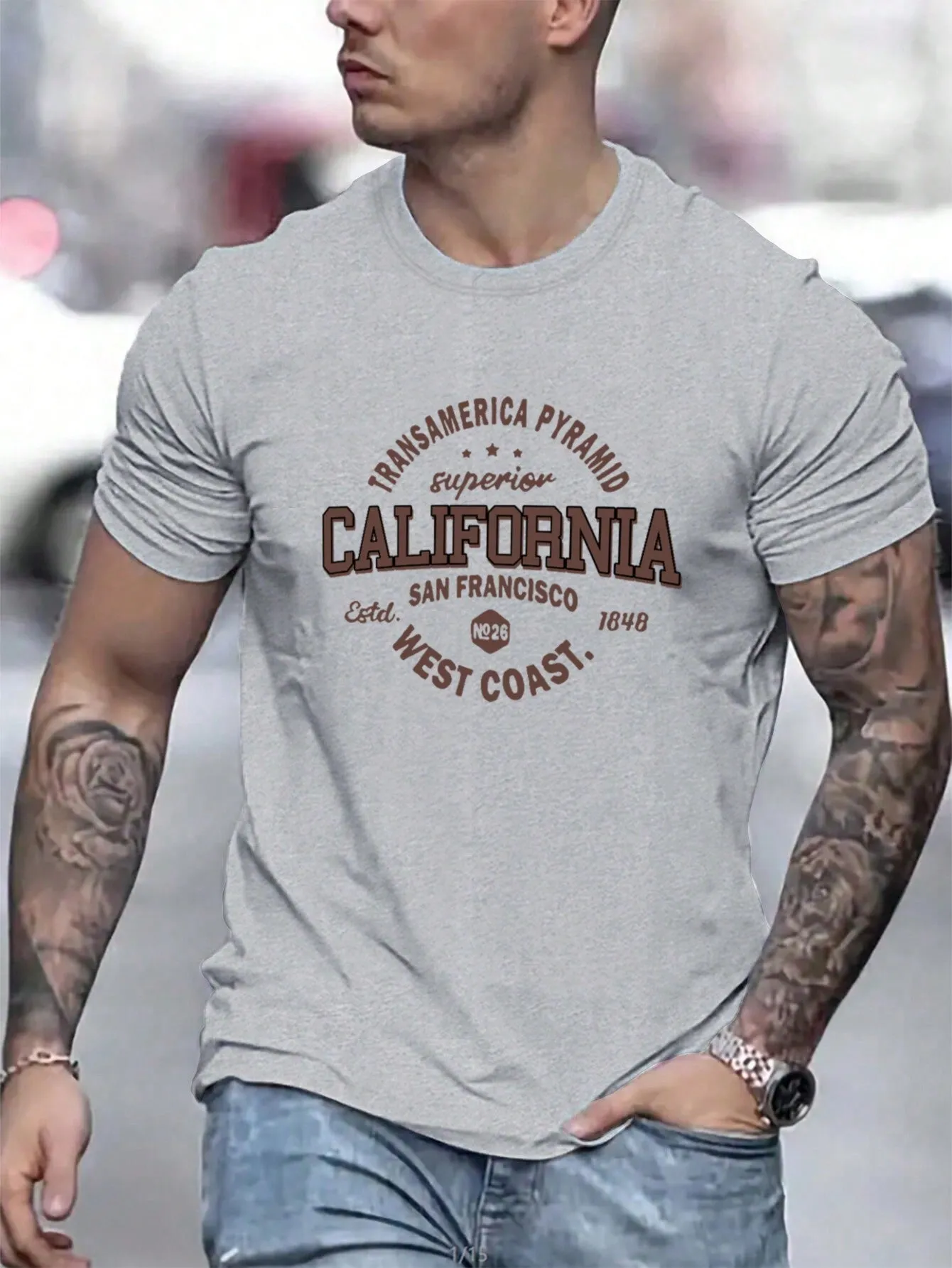 QA Men's Letter Print Short Sleeve Casual Summer T-Shirt