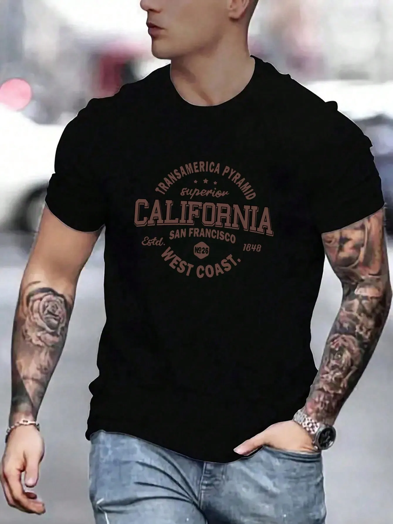 QA Men's Letter Print Short Sleeve Casual Summer T-Shirt