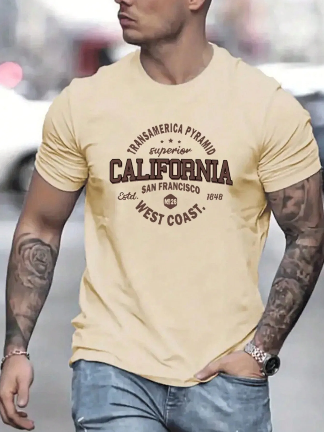 QA Men's Letter Print Short Sleeve Casual Summer T-Shirt