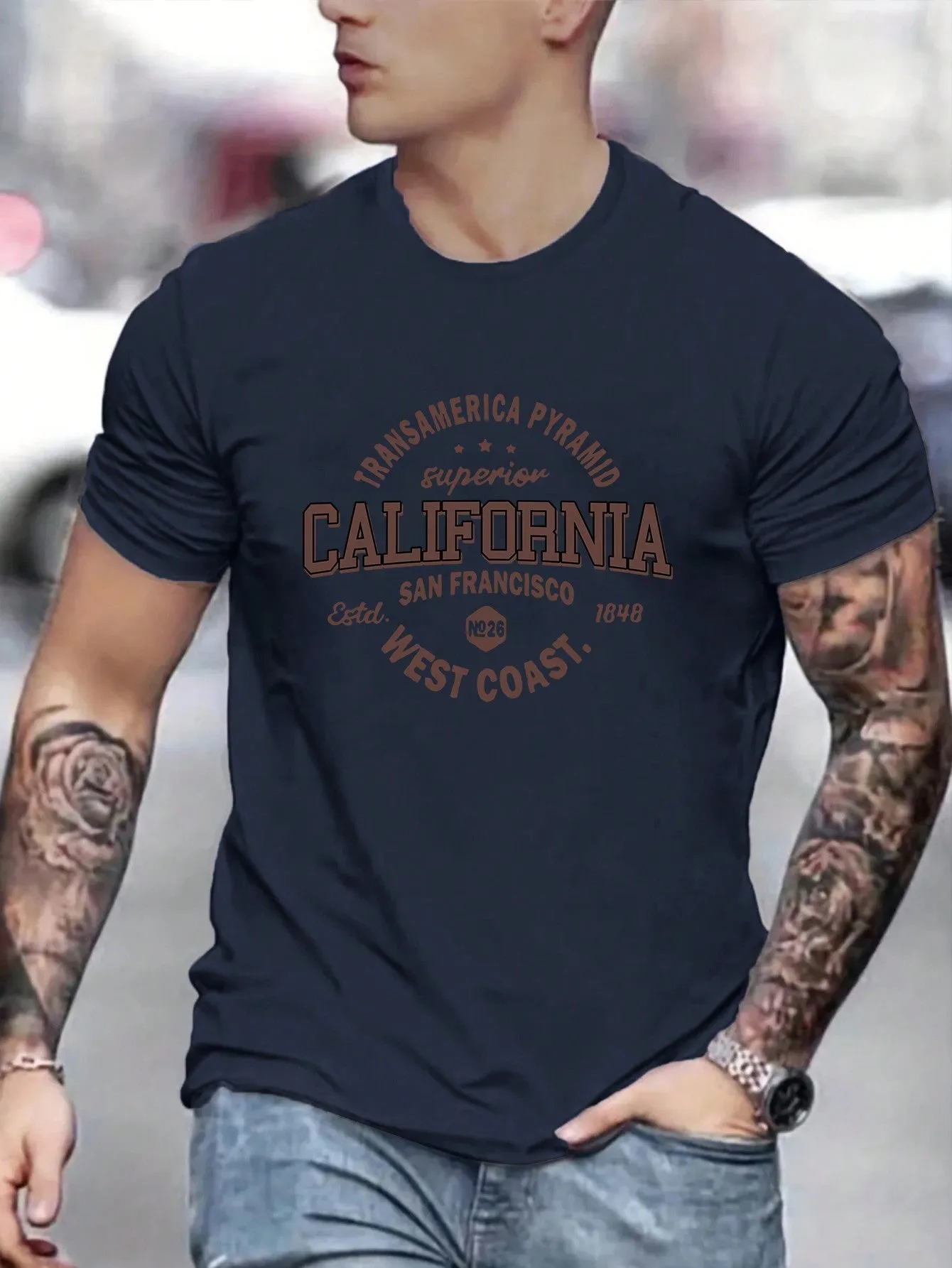 QA Men's Letter Print Short Sleeve Casual Summer T-Shirt