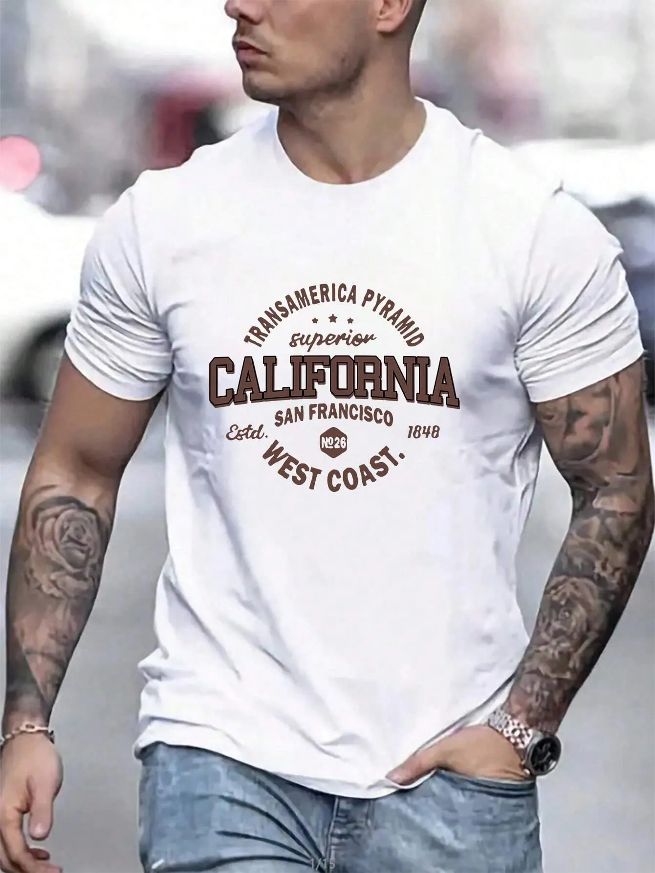 QA Men's Letter Print Short Sleeve Casual Summer T-Shirt