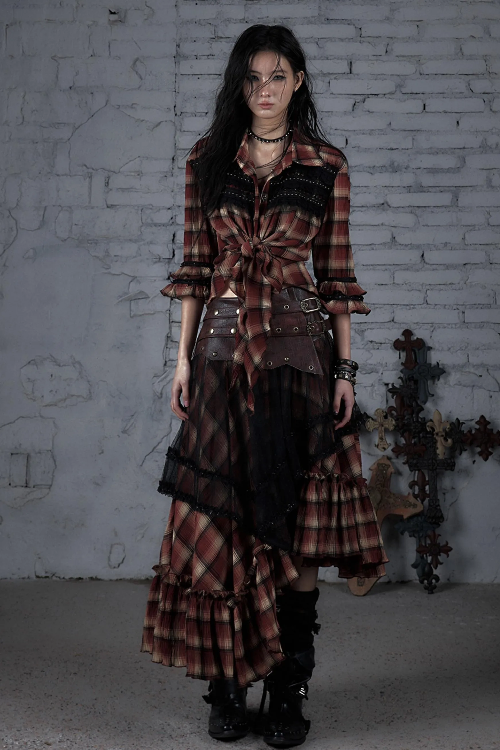 Rebel Chic Plaid Flare Top