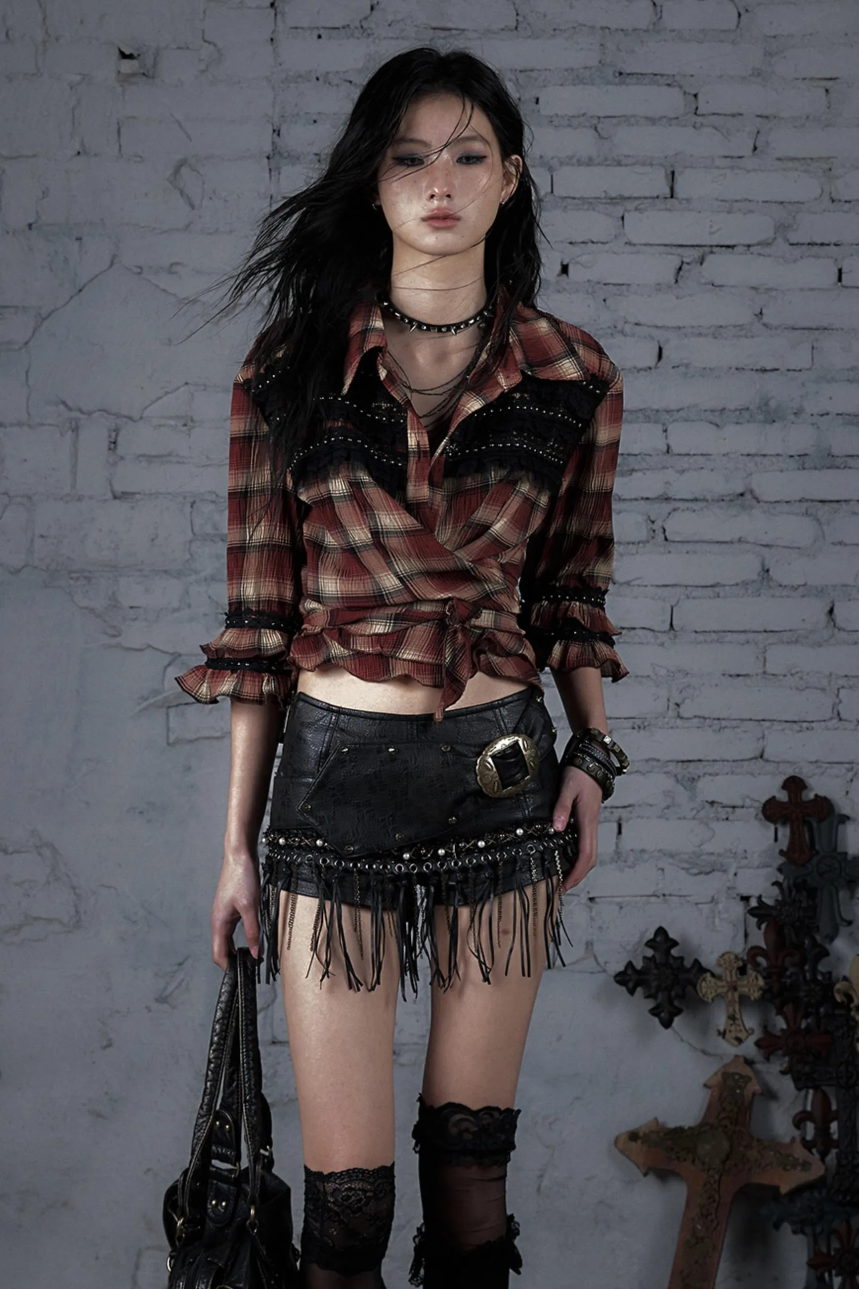Rebel Chic Plaid Flare Top