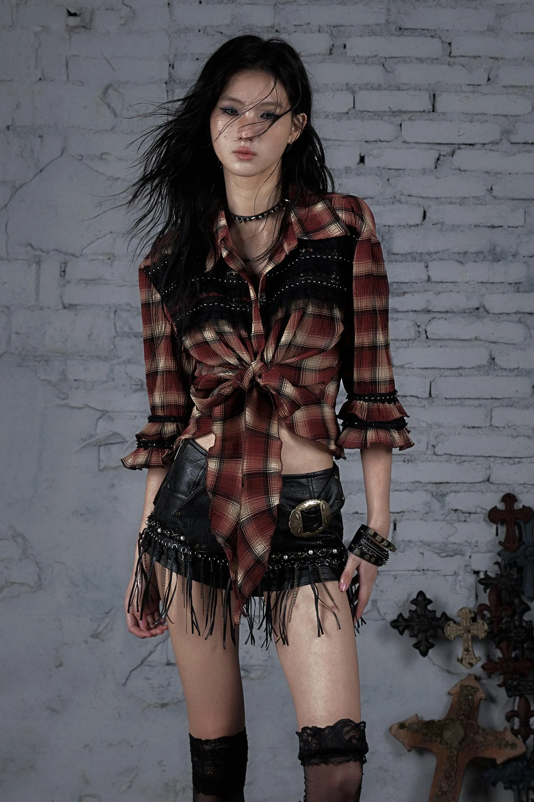 Rebel Chic Plaid Flare Top