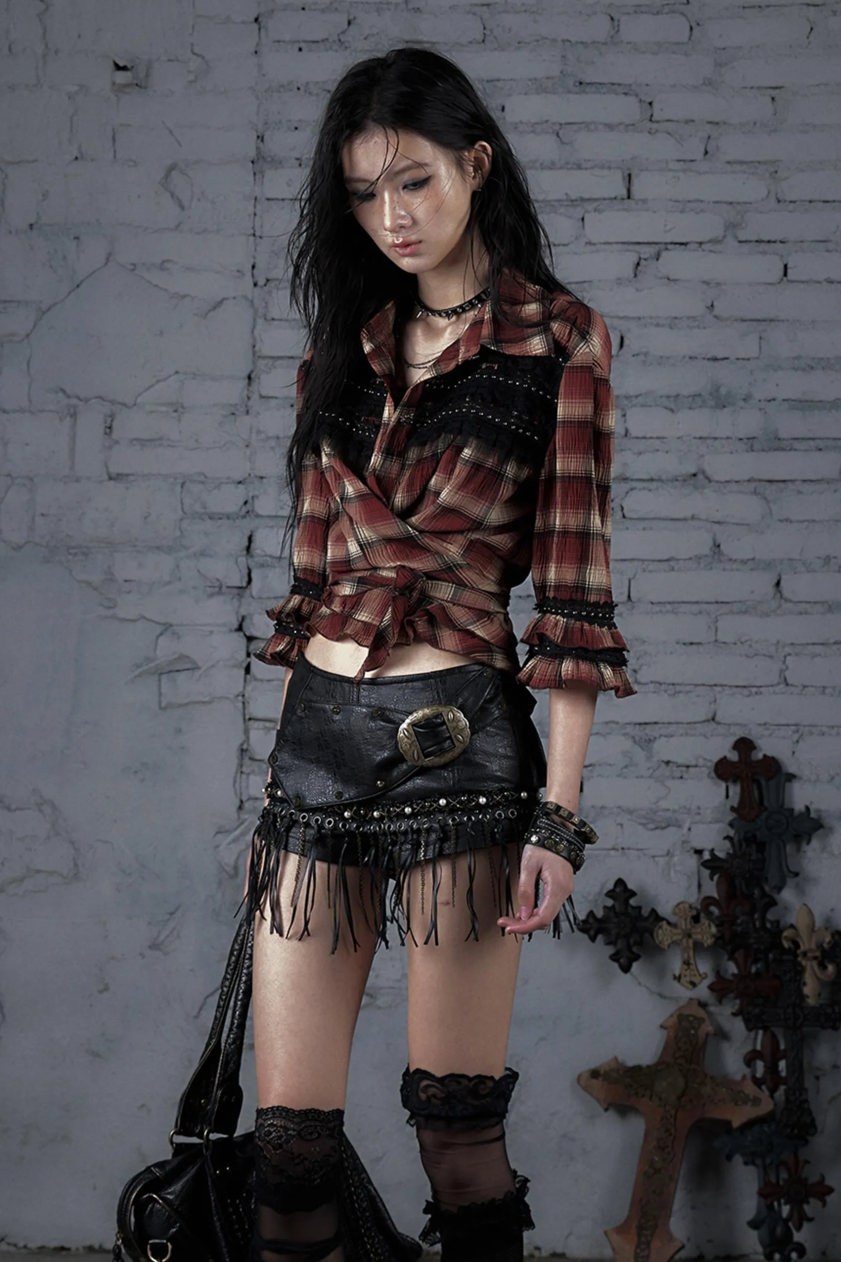 Rebel Chic Plaid Flare Top