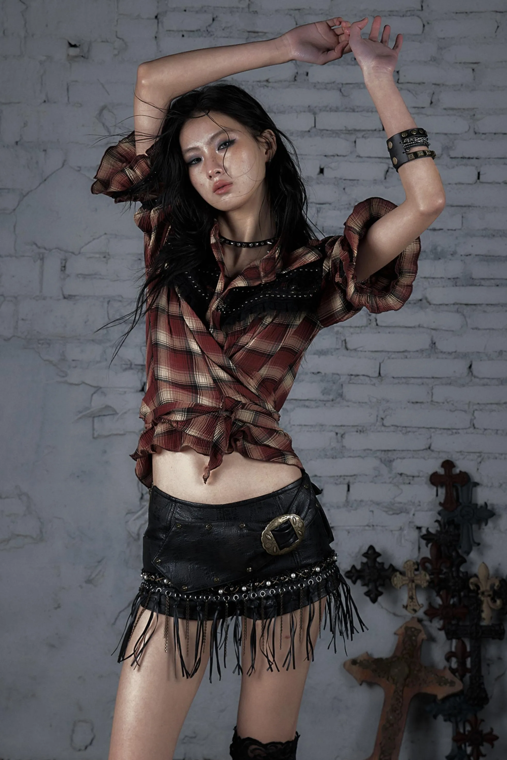 Rebel Chic Plaid Flare Top