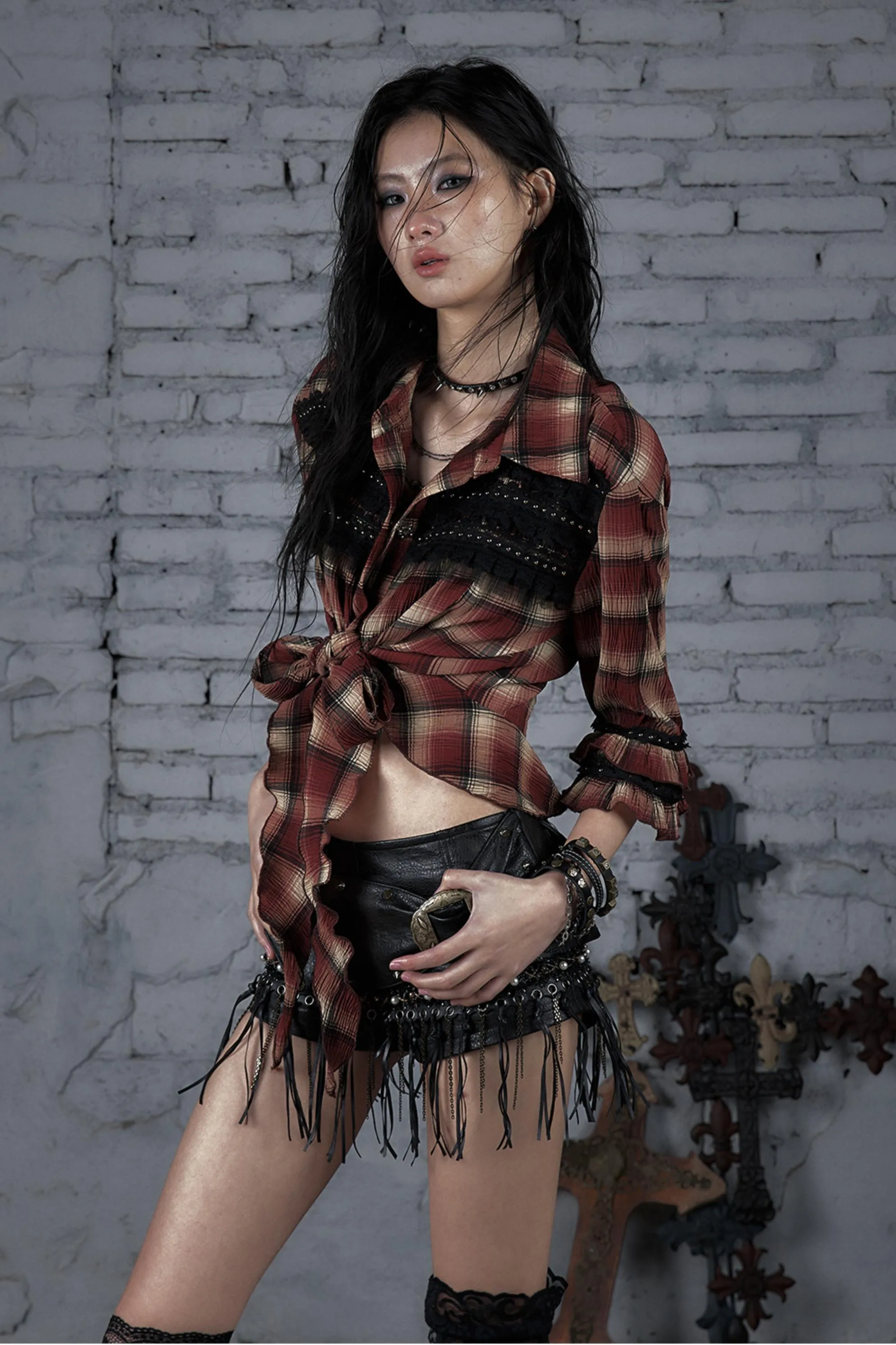 Rebel Chic Plaid Flare Top