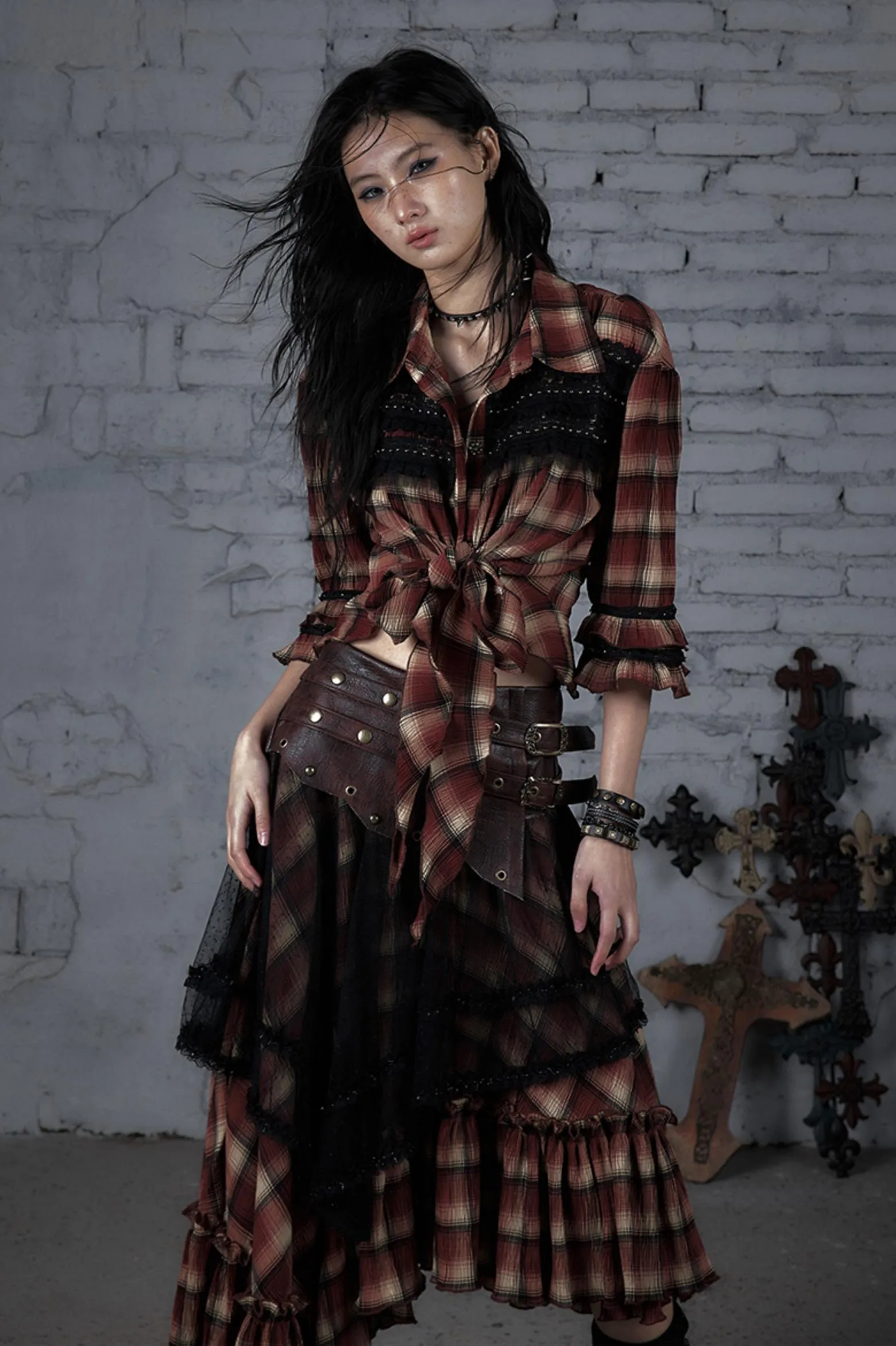 Rebel Chic Plaid Flare Top