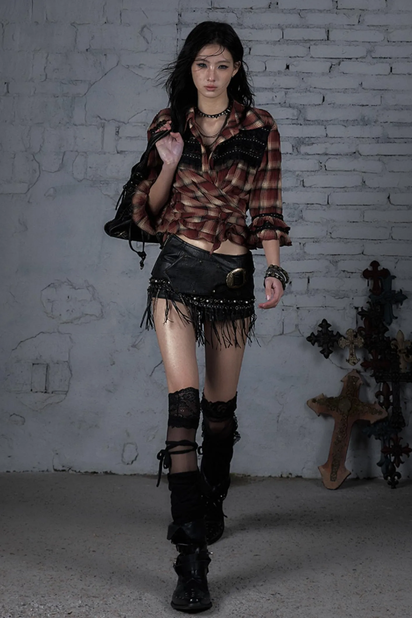 Rebel Chic Plaid Flare Top