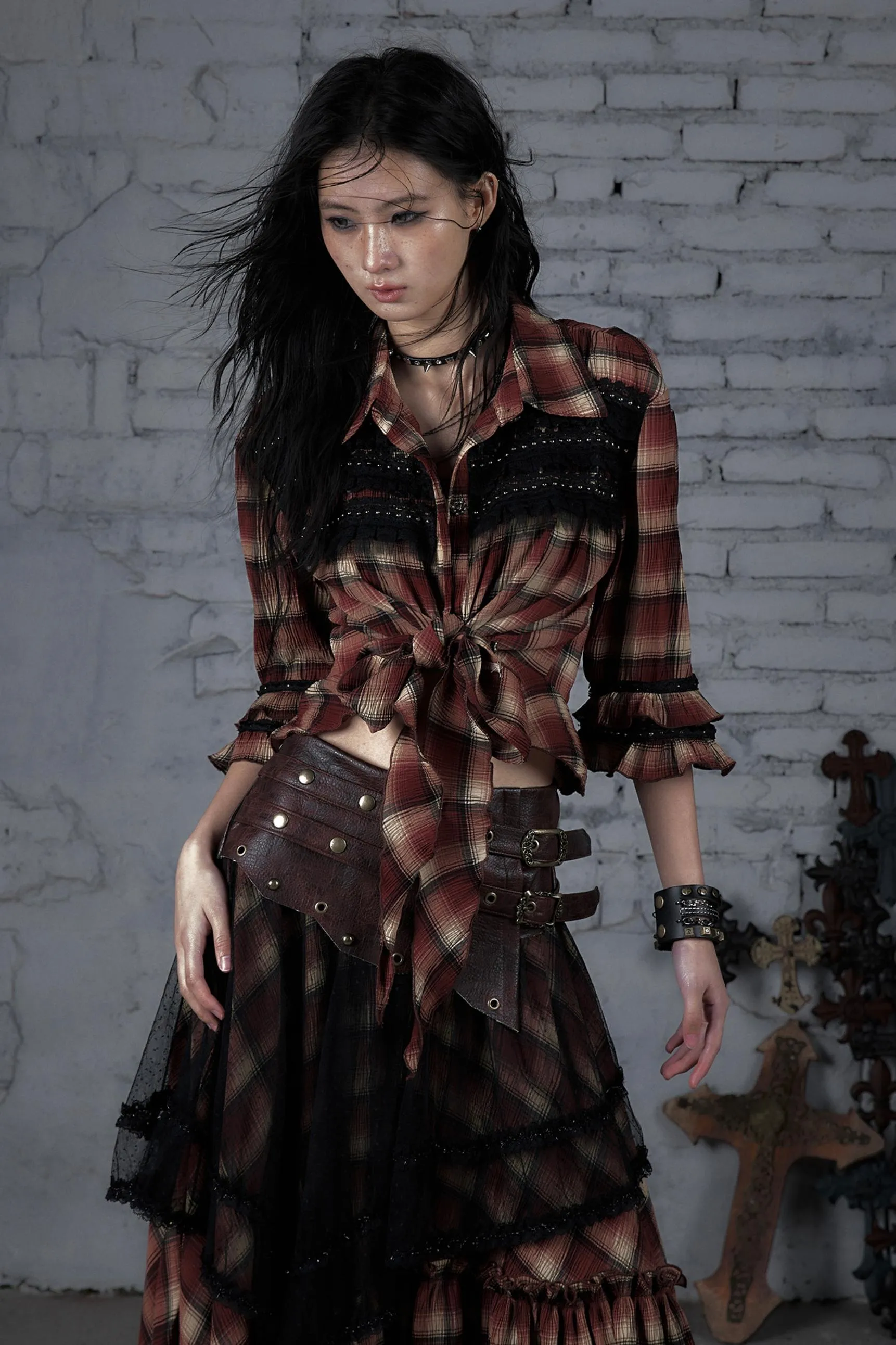 Rebel Chic Plaid Flare Top