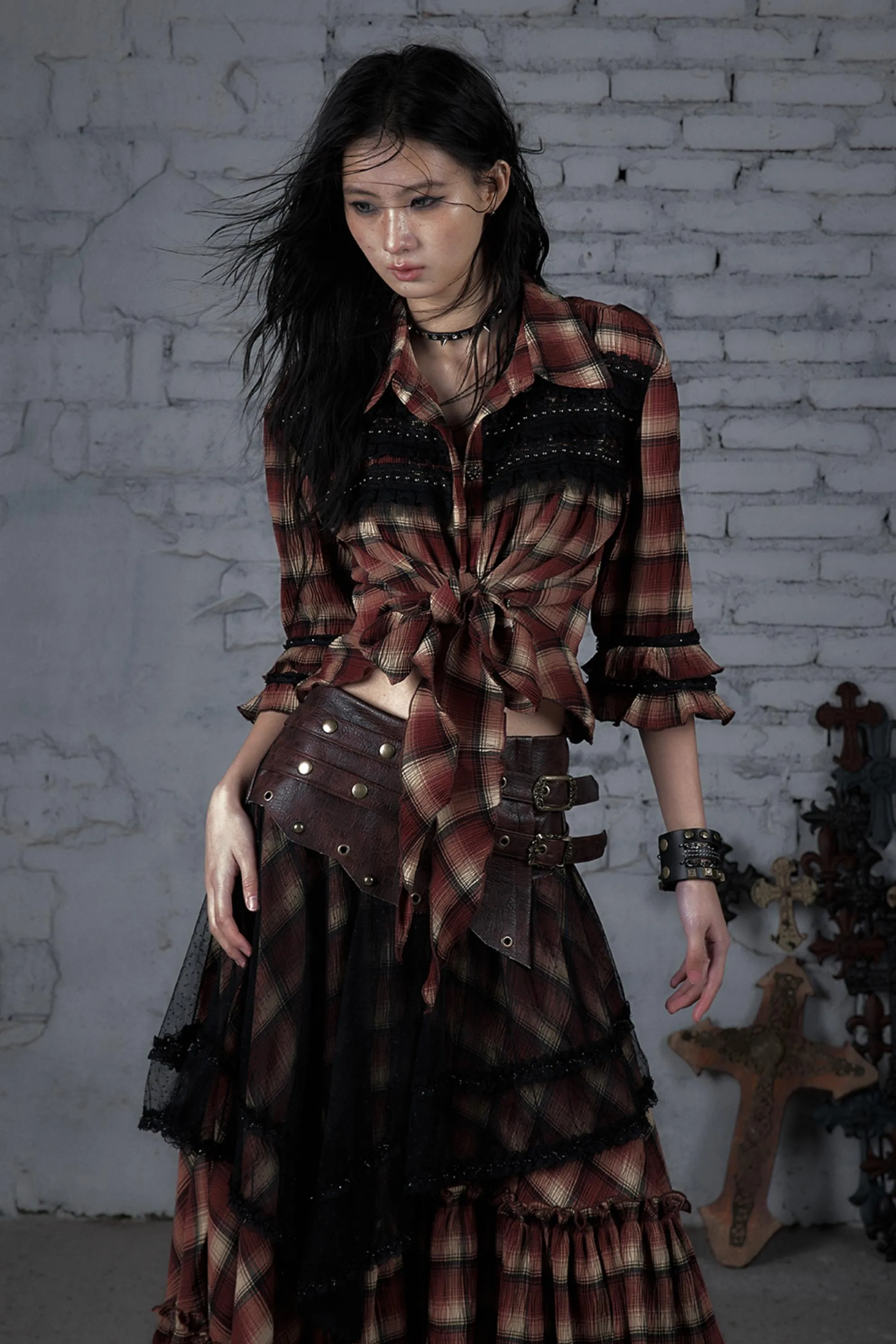 Rebel Chic Plaid Flare Top