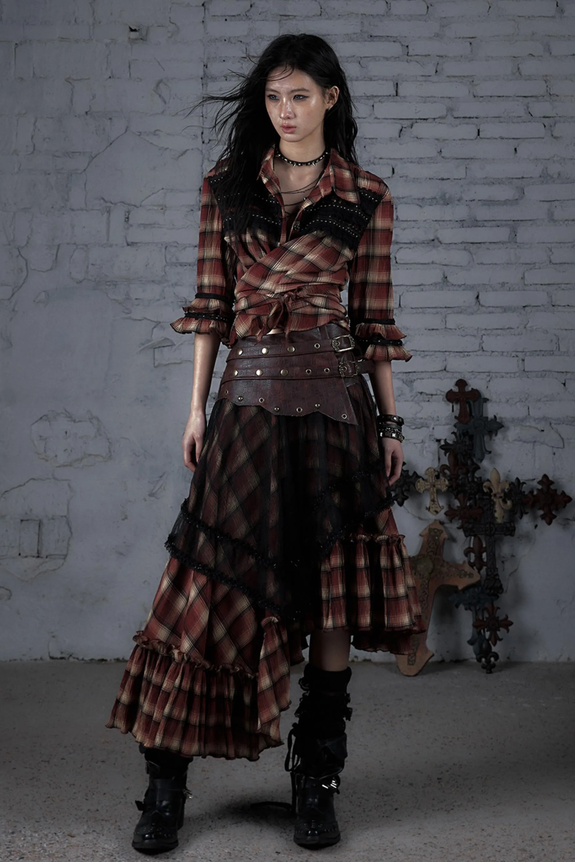 Rebel Chic Plaid Flare Top