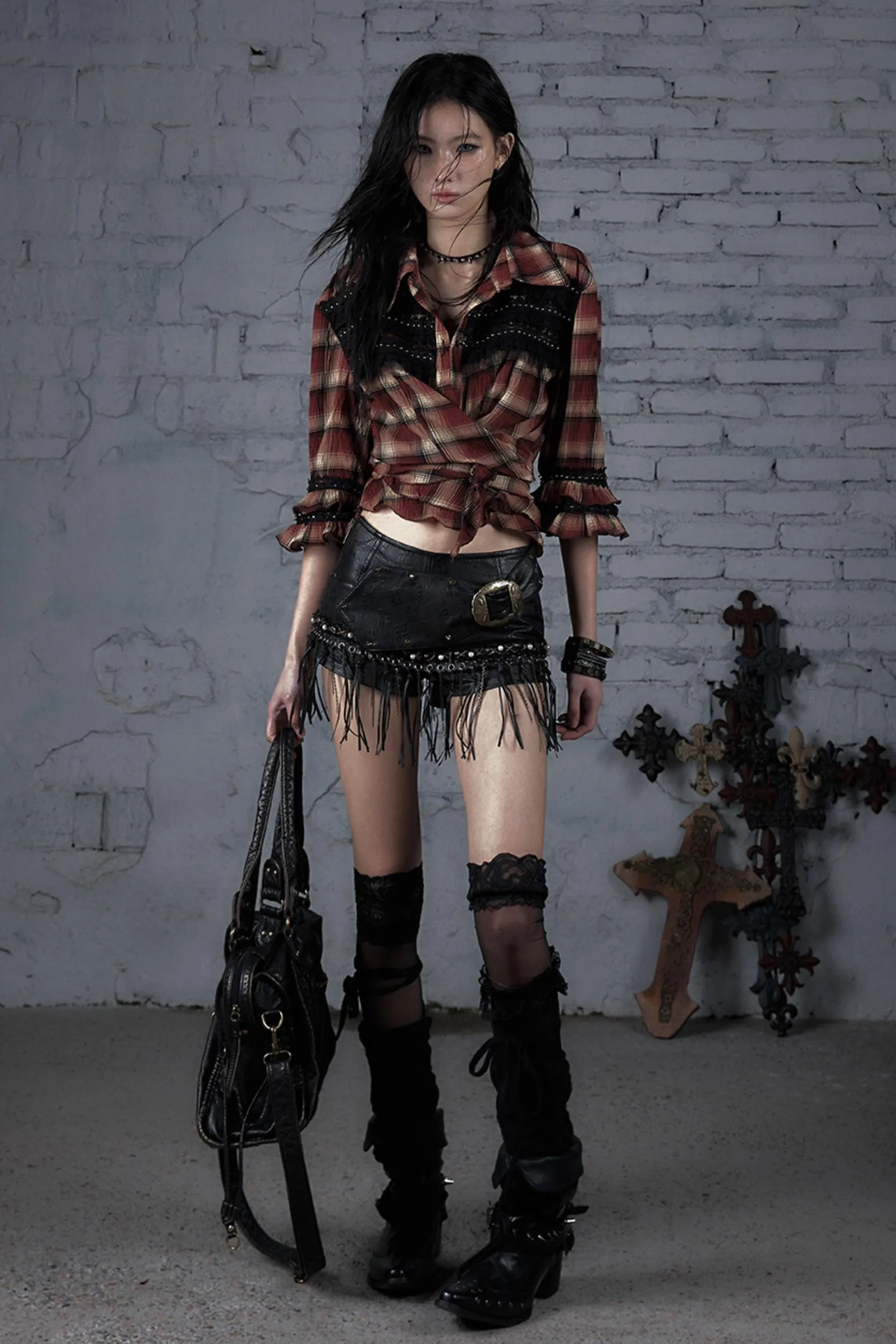 Rebel Chic Plaid Flare Top