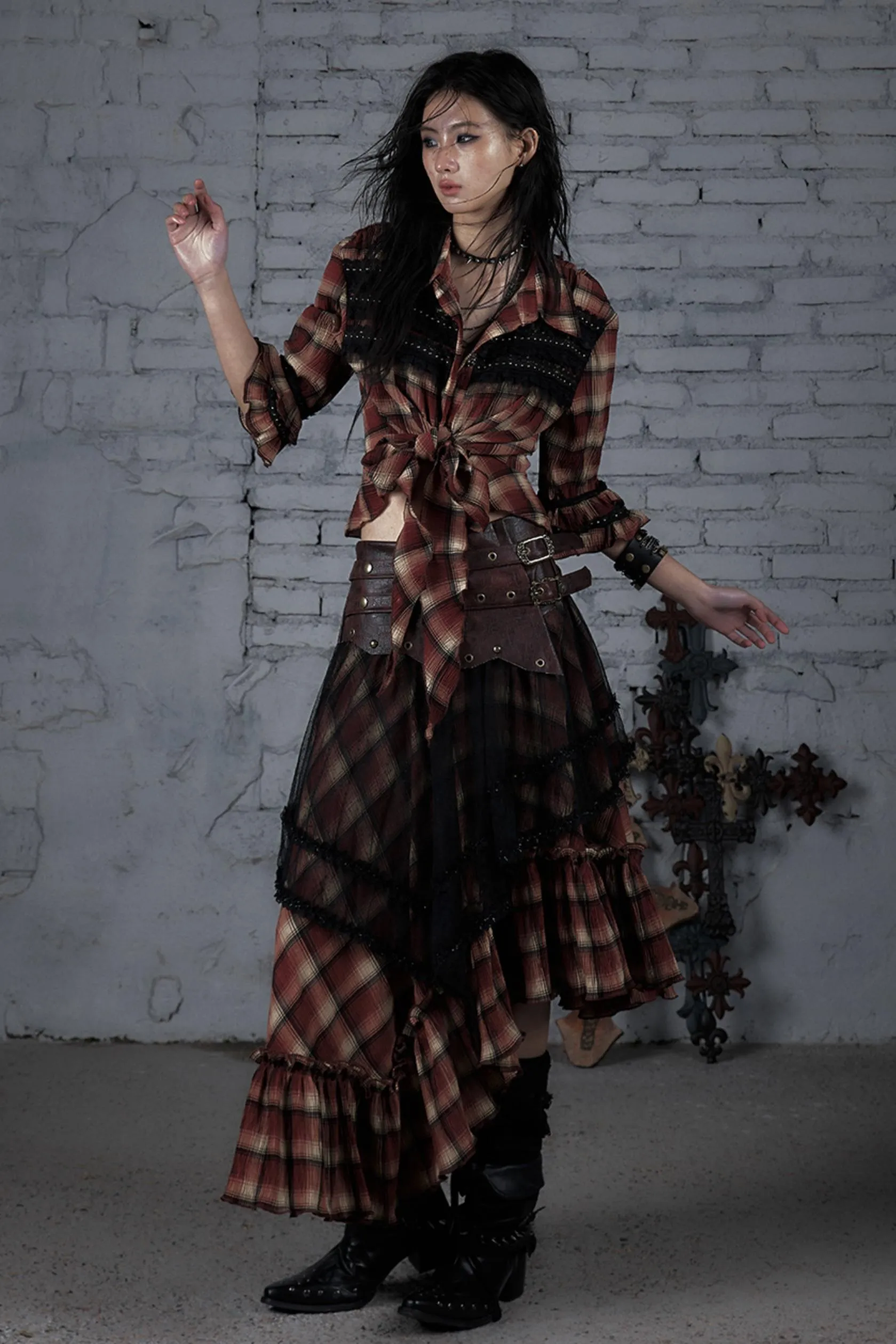 Rebel Chic Plaid Flare Top