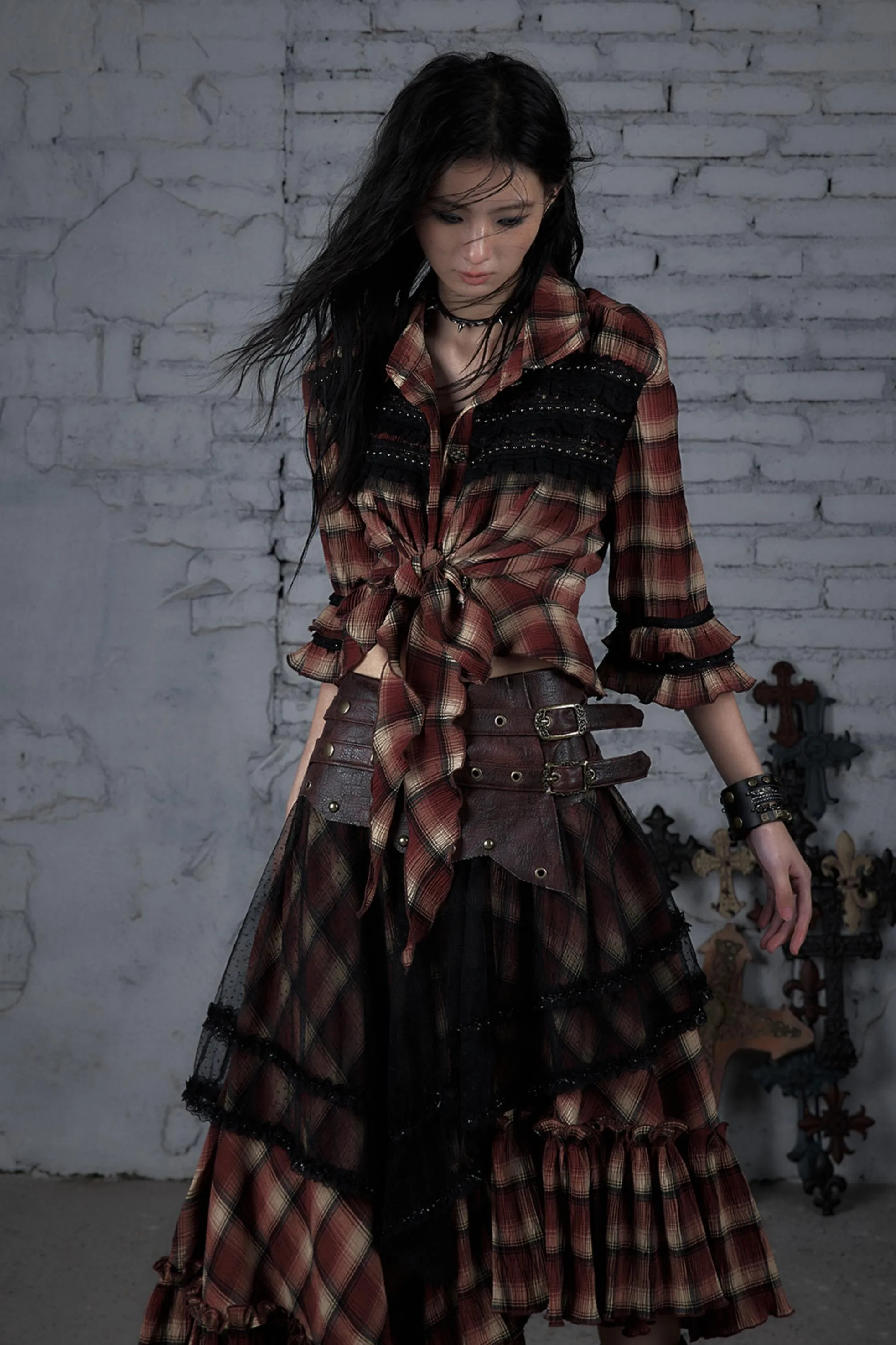Rebel Chic Plaid Flare Top