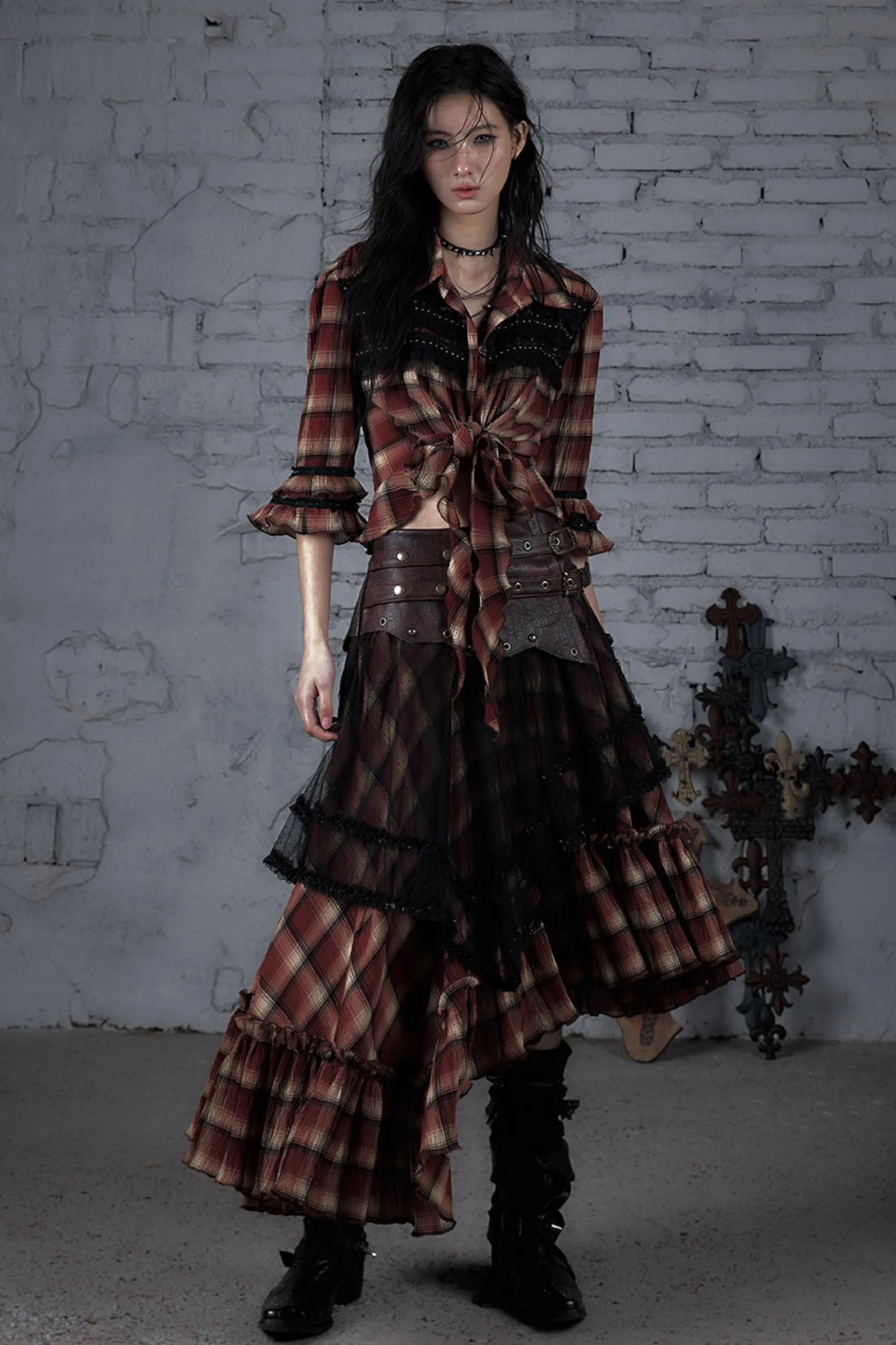 Rebel Chic Plaid Flare Top