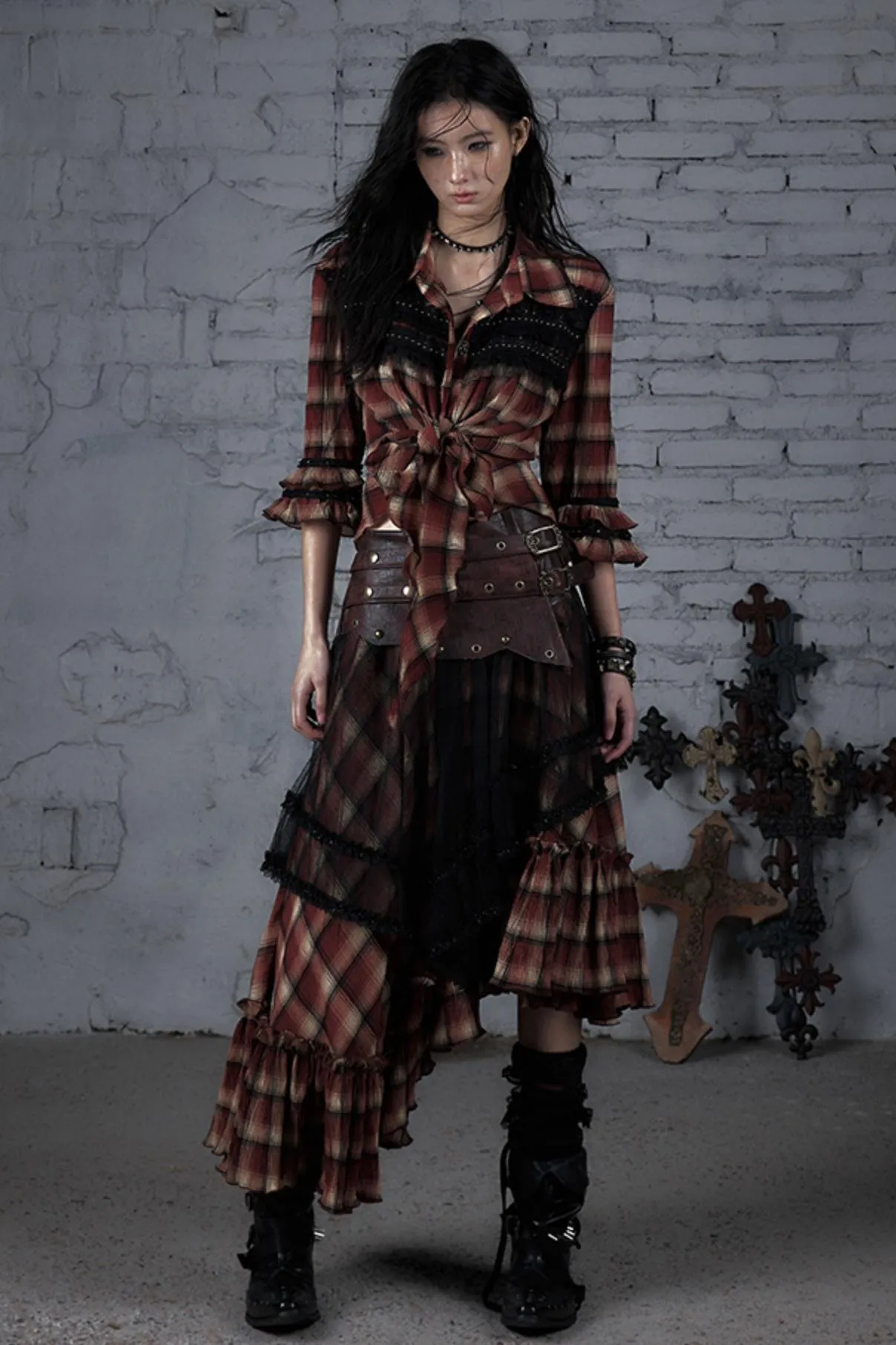 Rebel Chic Plaid Flare Top