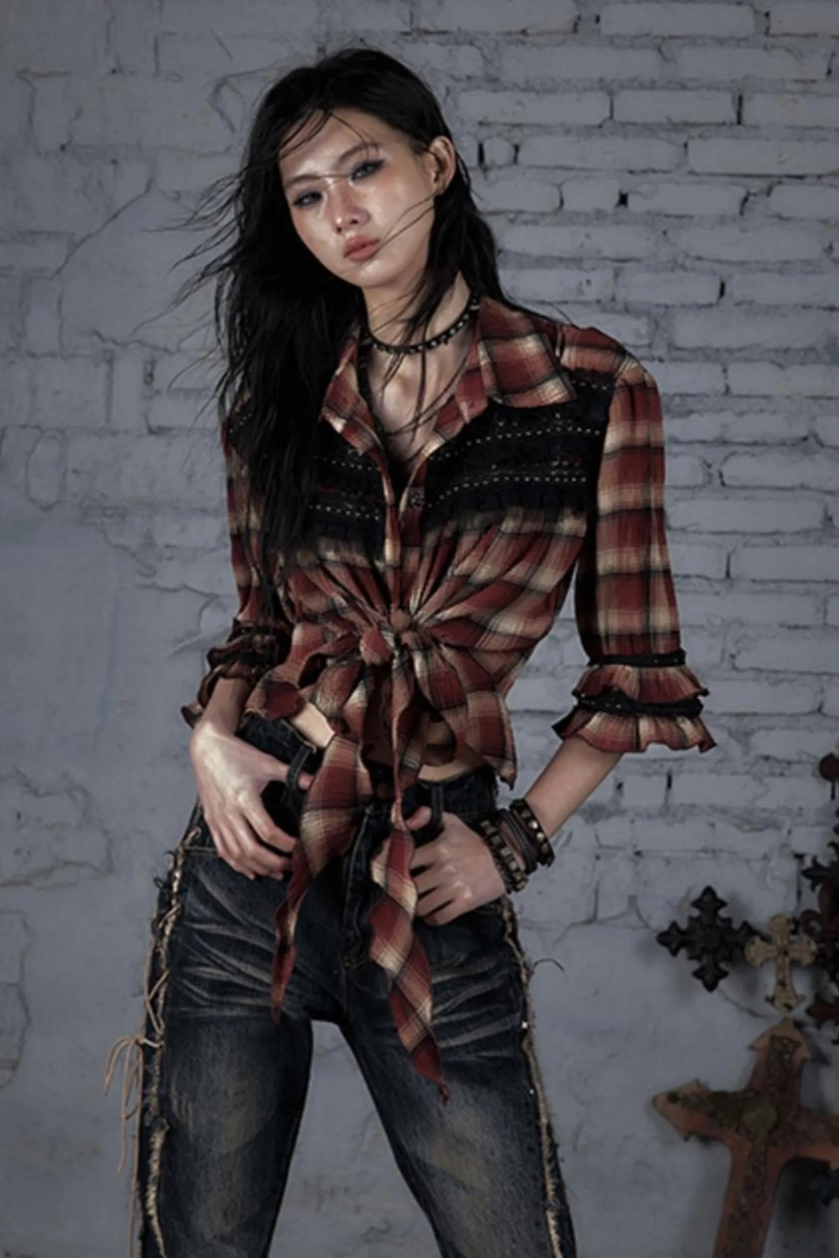 Rebel Chic Plaid Flare Top