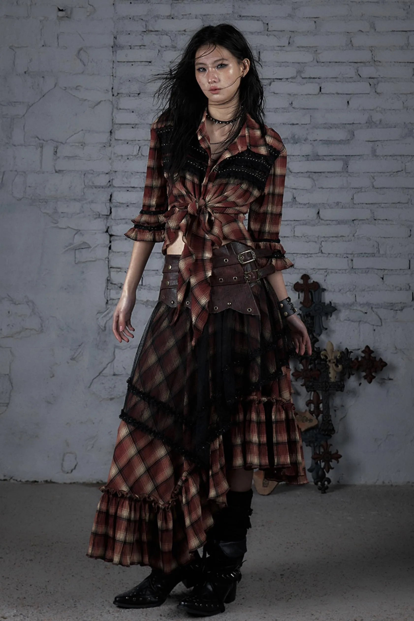 Rebel Chic Plaid Flare Top