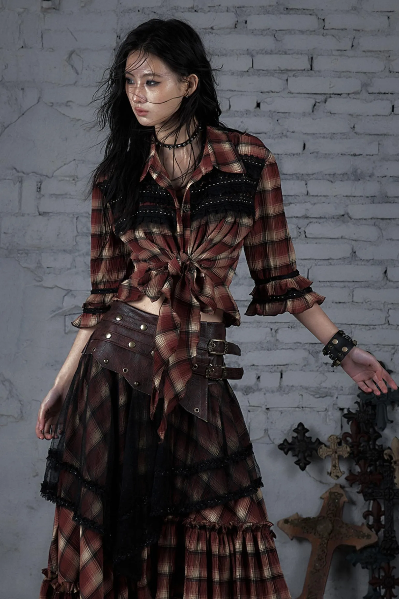 Rebel Chic Plaid Flare Top