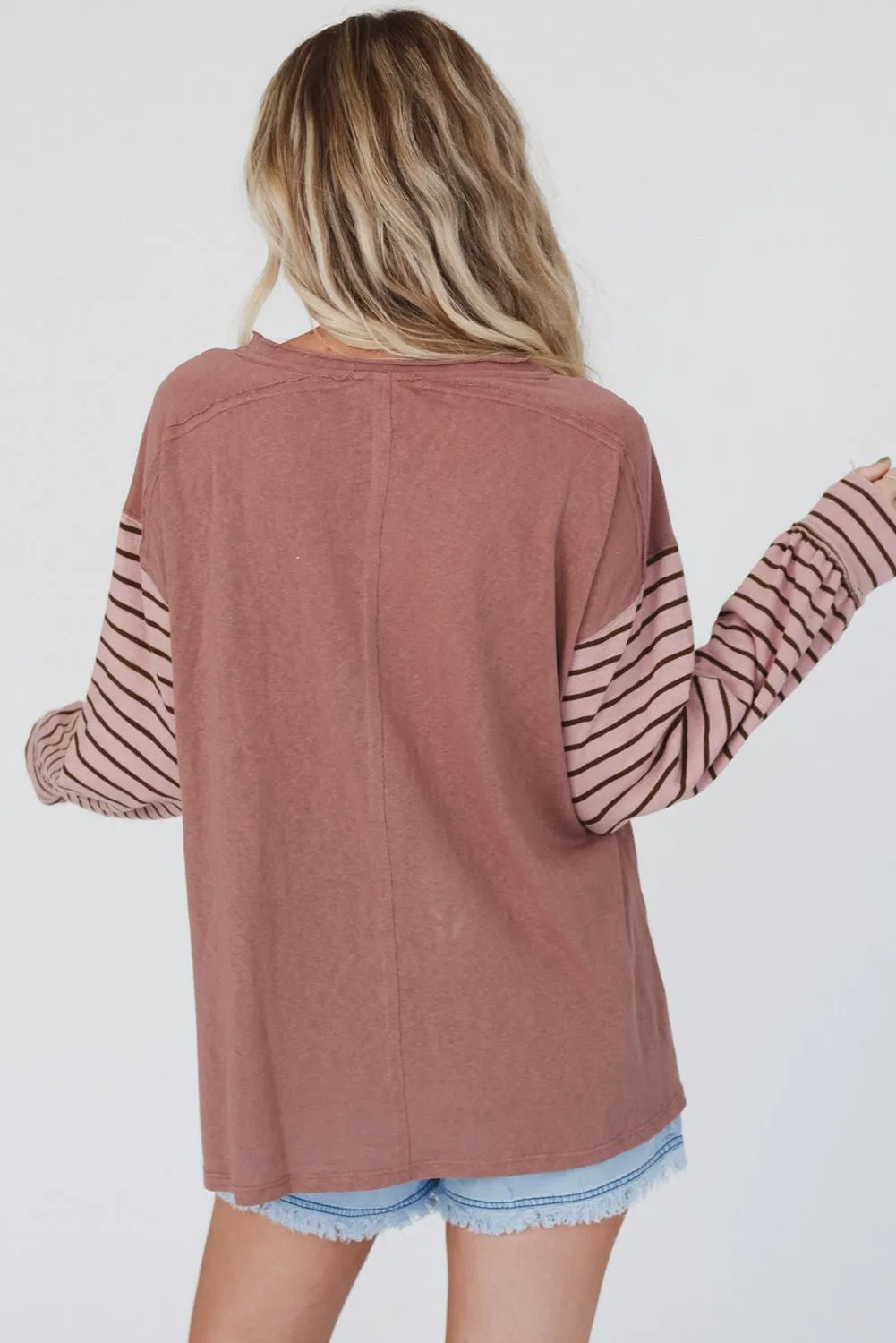 Red Green Colorblock Striped Bishop Sleeve Top