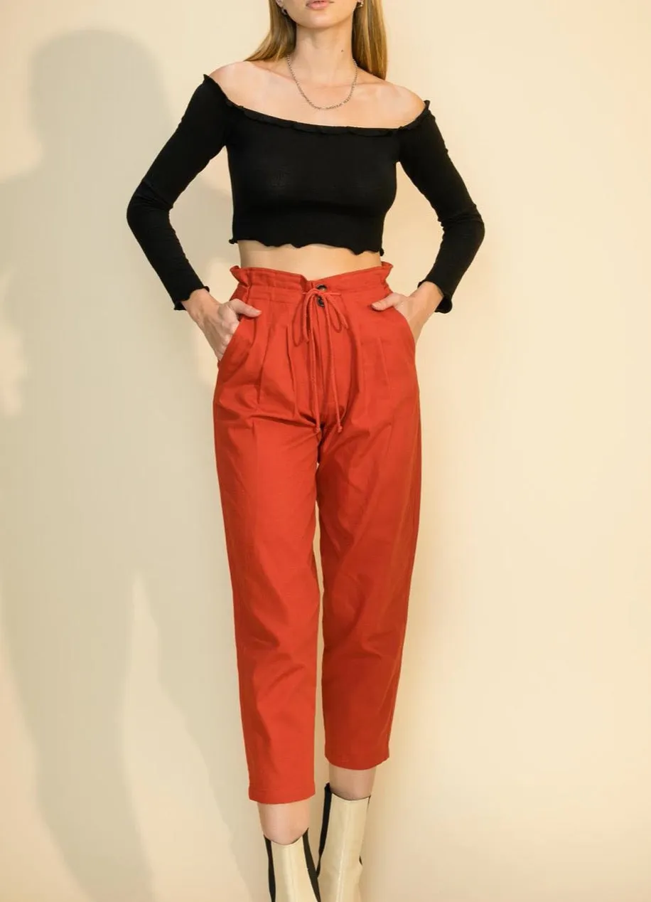 Rib Lettuce Long Sleeve Off the Shoulder Crop Top