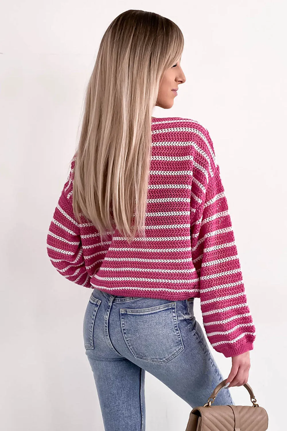 Rose Drop Shoulder Contrasting Striped Sweater