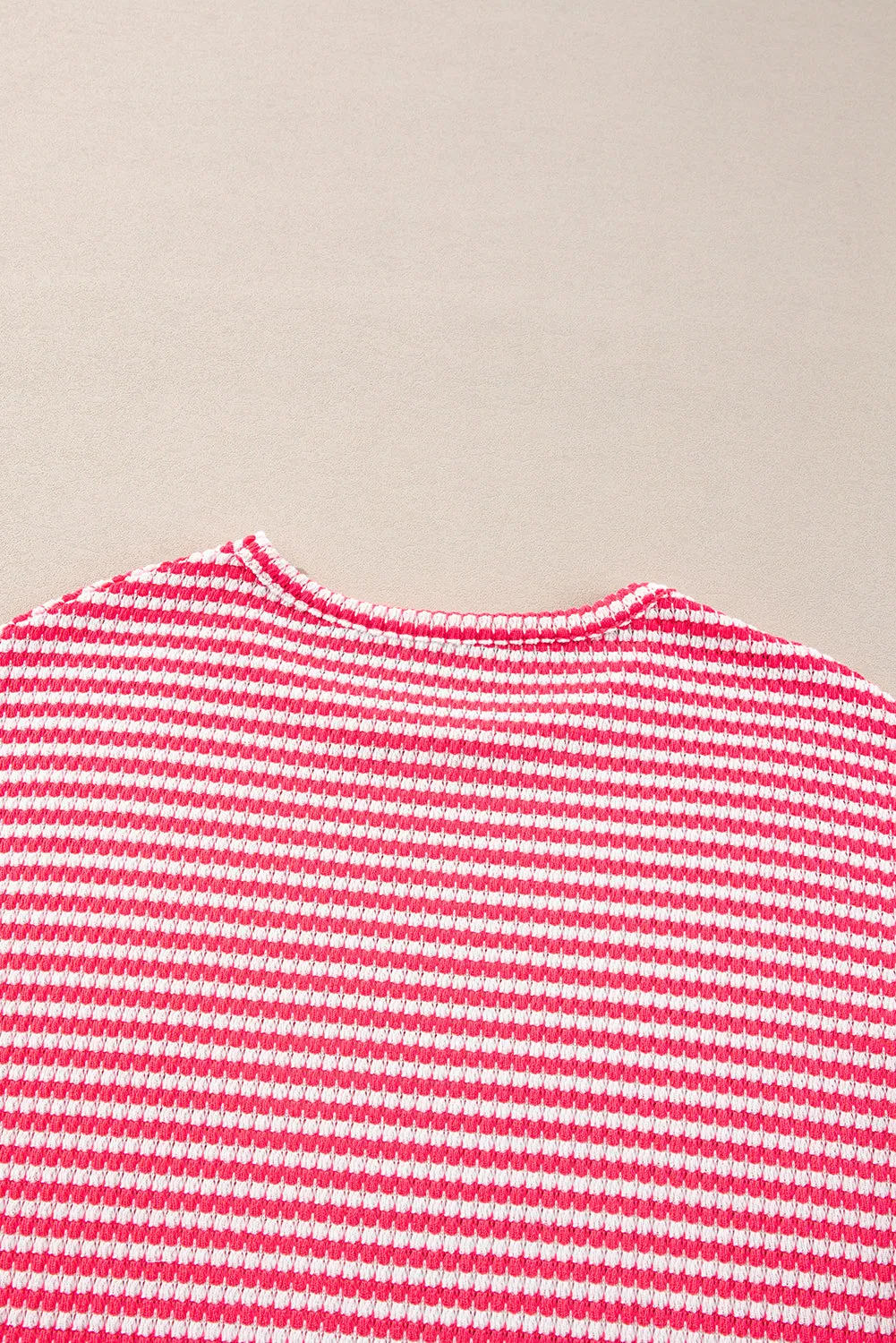 Rose Stripe Round Neck Drop Shoulder Long Sleeve Top