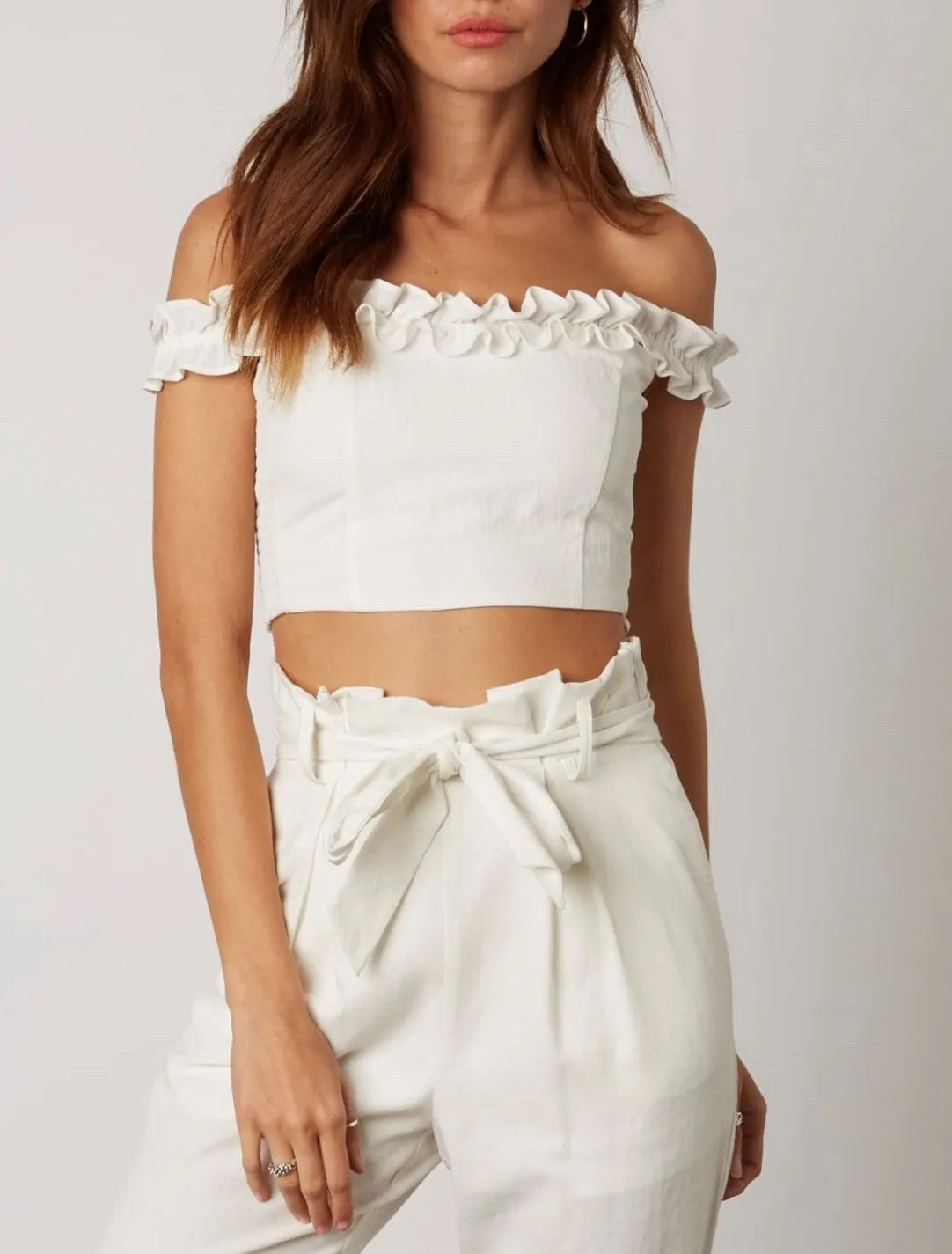 Ruffle Off The Shoulder Crop Top