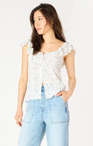 RUFFLE SLV SLIT HEM TOP