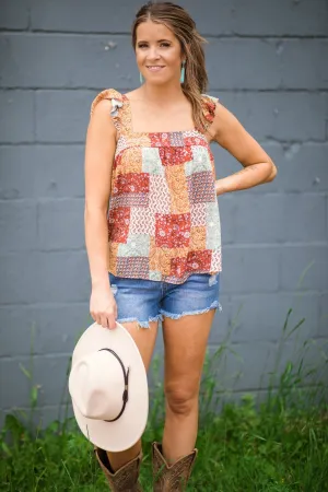 Rust and Mustard Patchwork Print Tank