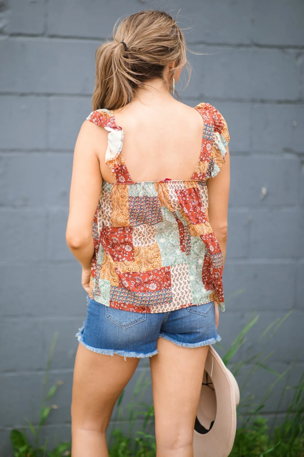 Rust and Mustard Patchwork Print Tank