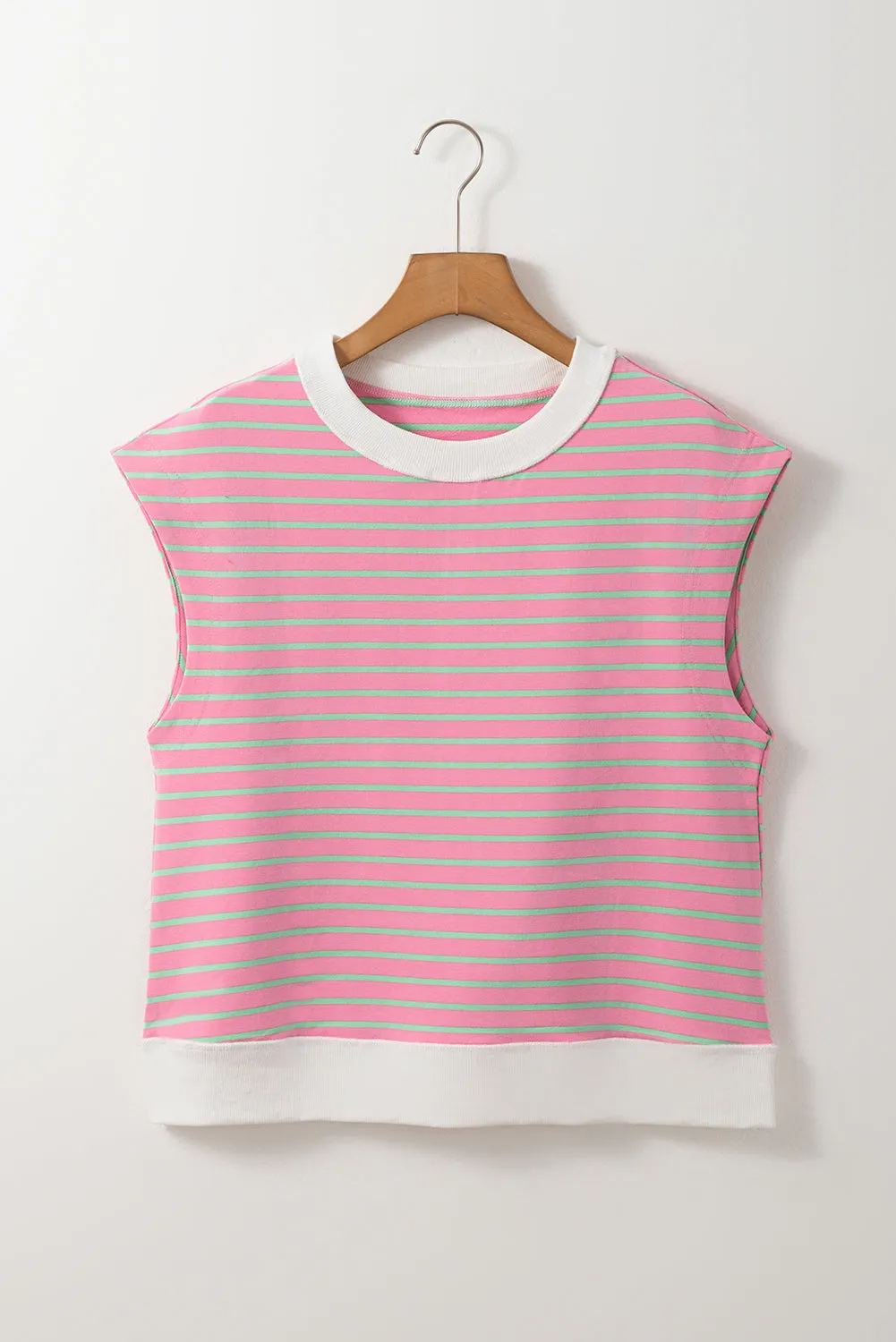 Sachet Pink Striped Crew Neck Cap Sleeve T Shirt
