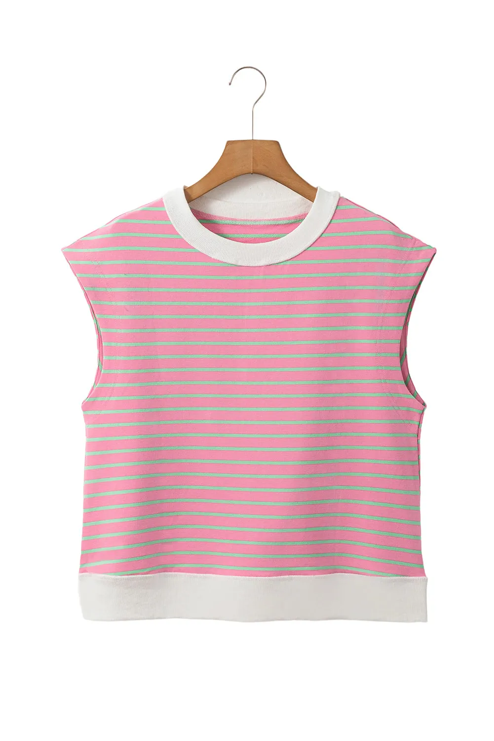 Sachet Pink Striped Crew Neck Cap Sleeve T Shirt