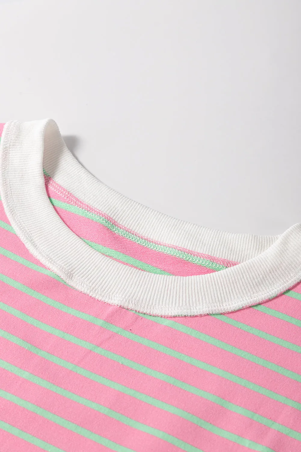Sachet Pink Striped Crew Neck Cap Sleeve T Shirt