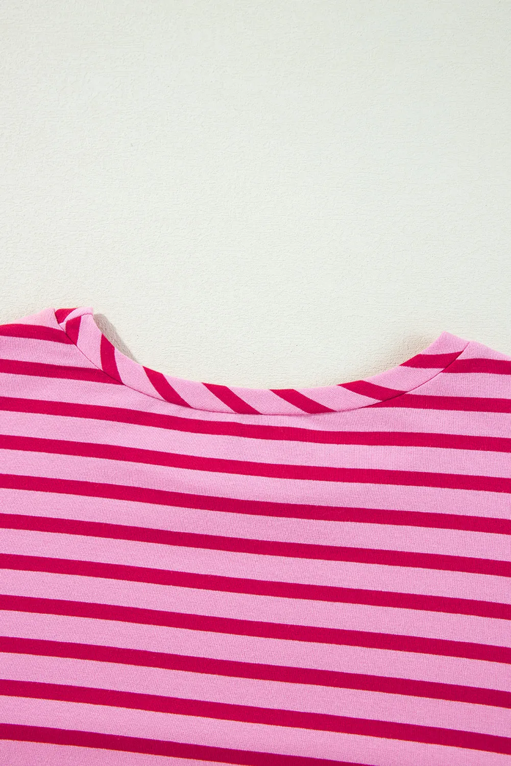 Sachet Pink Striped Print Crew Neck Drop Shoulder Sweatshirt