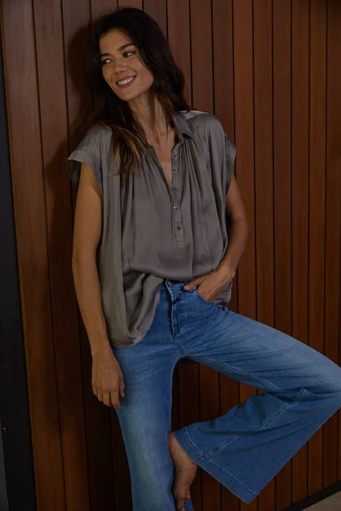 Satin Breeze Collar Top