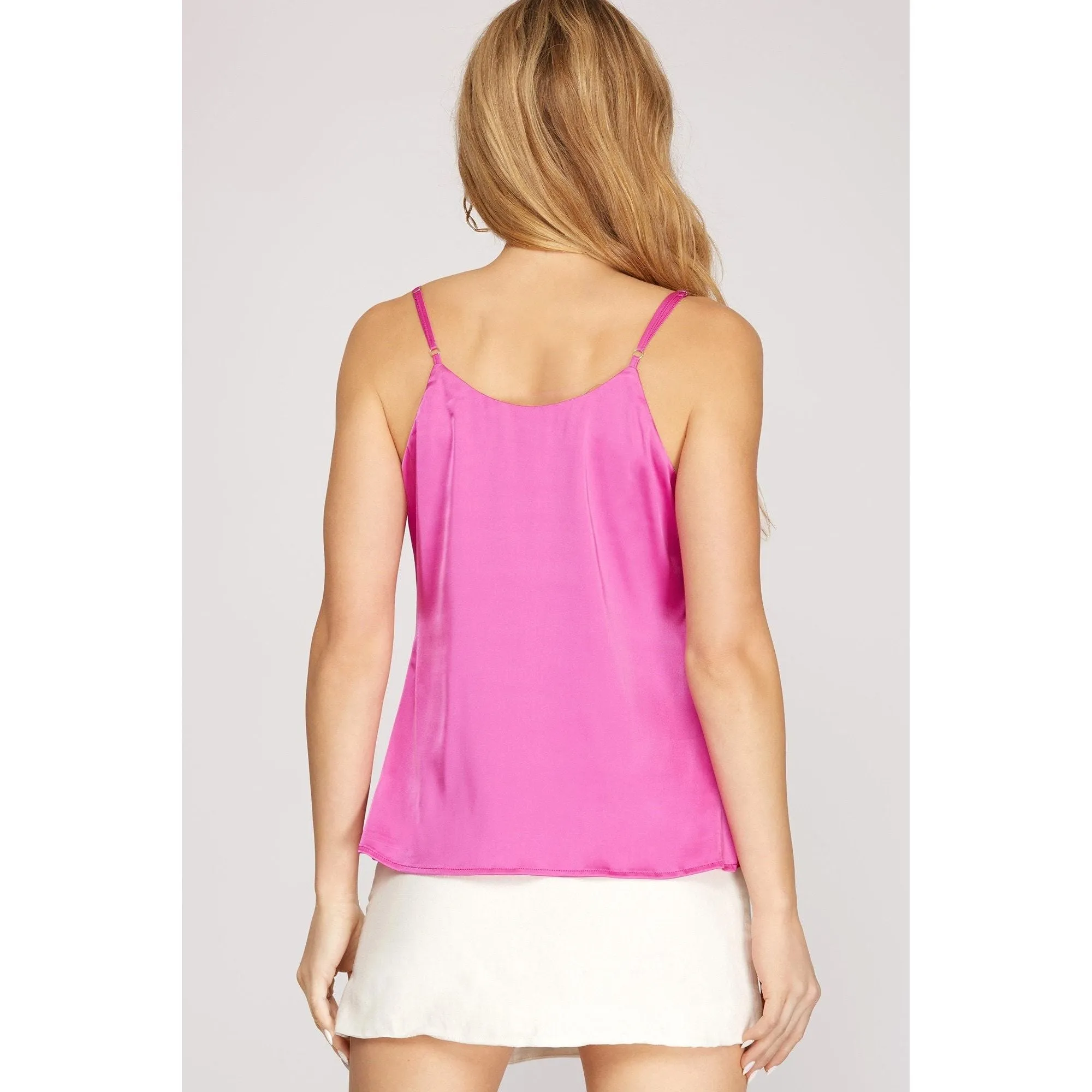 Satin Cowl Neck Sleeveless Top Lined