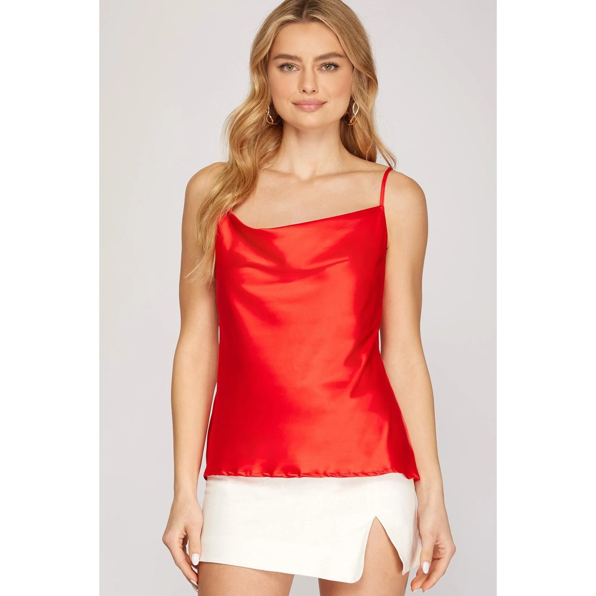 Satin Cowl Neck Sleeveless Top Lined