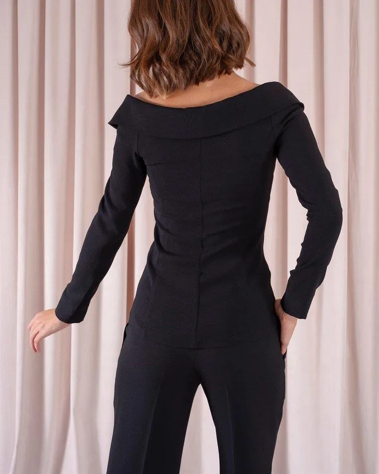 SEXY OFF-SHOULDER FULL SLEEVE BLAZER DOUBLE TWO PIECE SUIT
