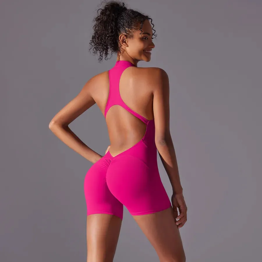 Simple Style Solid Color Nylon Round Neck Tracksuit Racerback Tank Tops Rompers