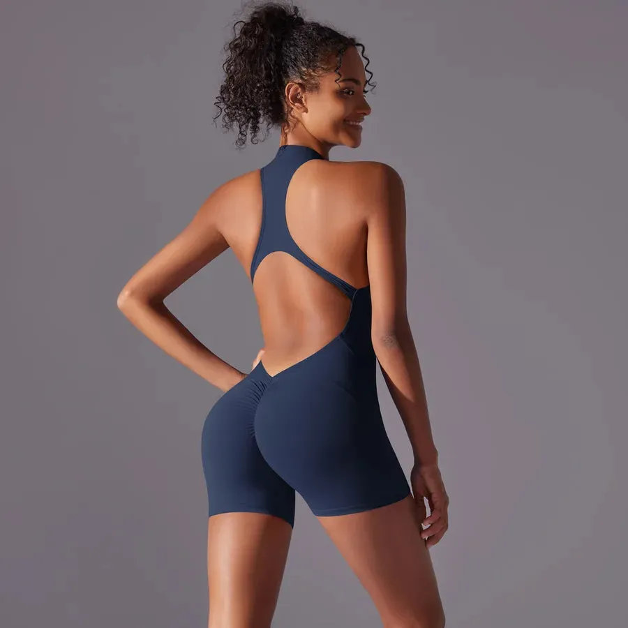 Simple Style Solid Color Nylon Round Neck Tracksuit Racerback Tank Tops Rompers