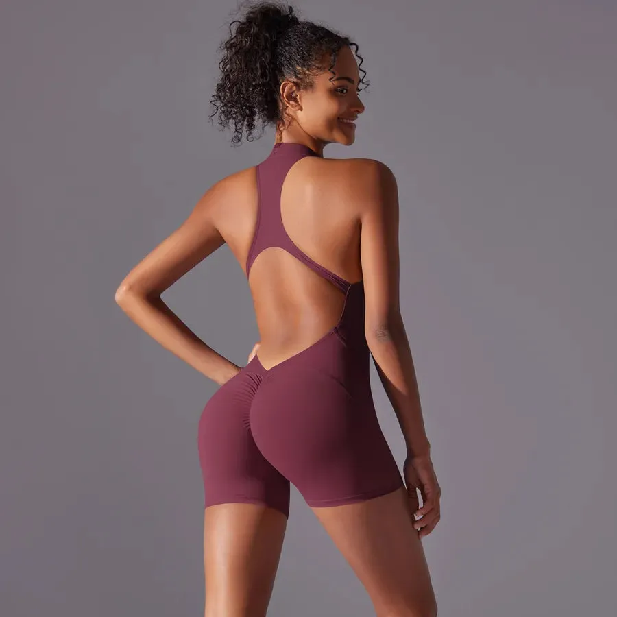Simple Style Solid Color Nylon Round Neck Tracksuit Racerback Tank Tops Rompers